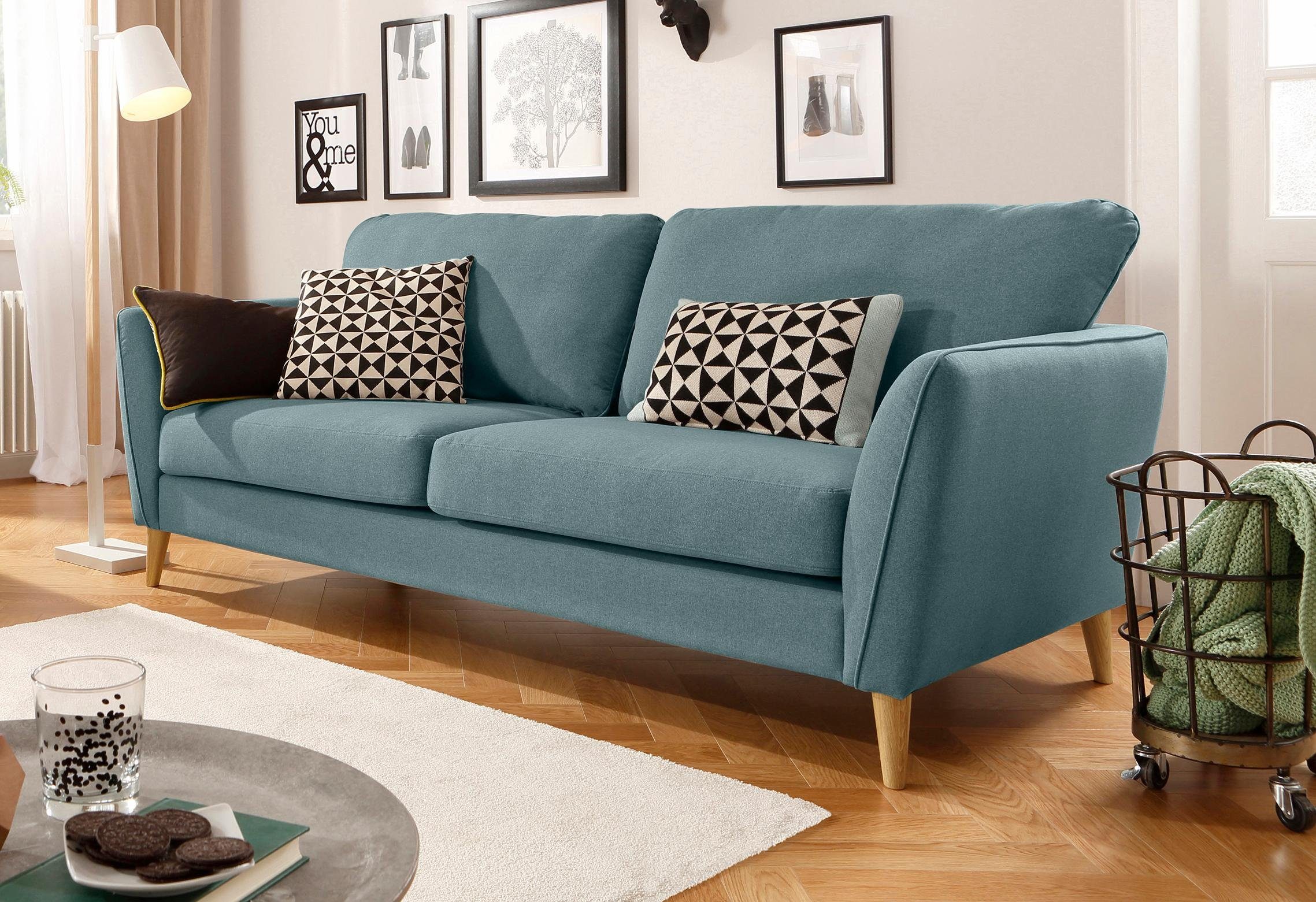 Home affaire 3-Sitzer MARSEILLE Sofa 206 cm, mit Massivholzbeinen aus Eiche, verschiedene Bezüge und Farbvarianten