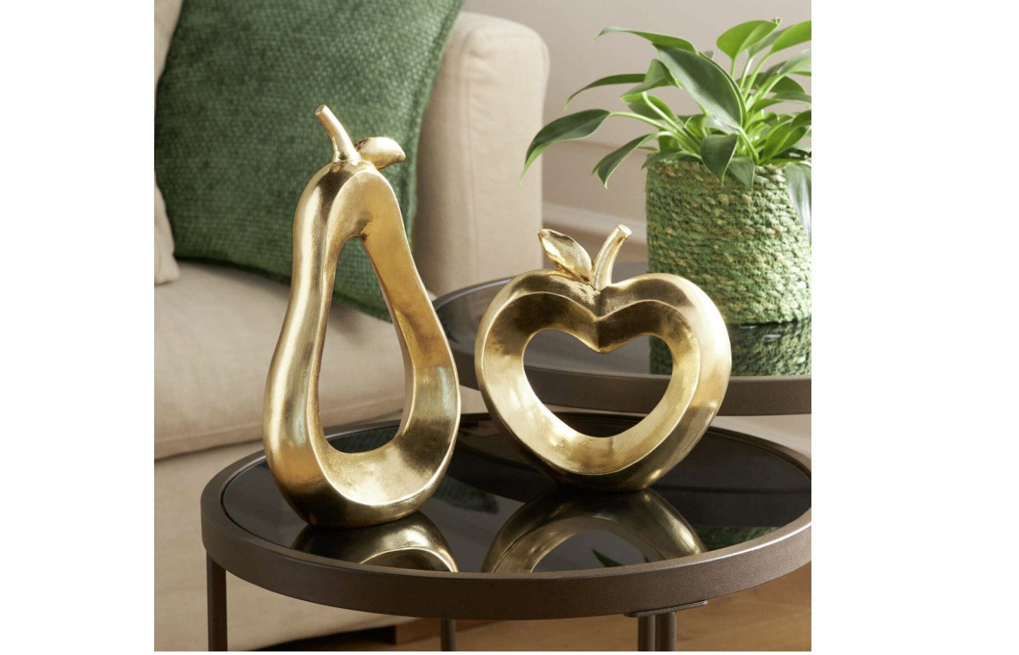 Frank Flechtwaren Dekofigur Birne gold mit 26cm oder Apfel mit Herz gold, 17cm hoch