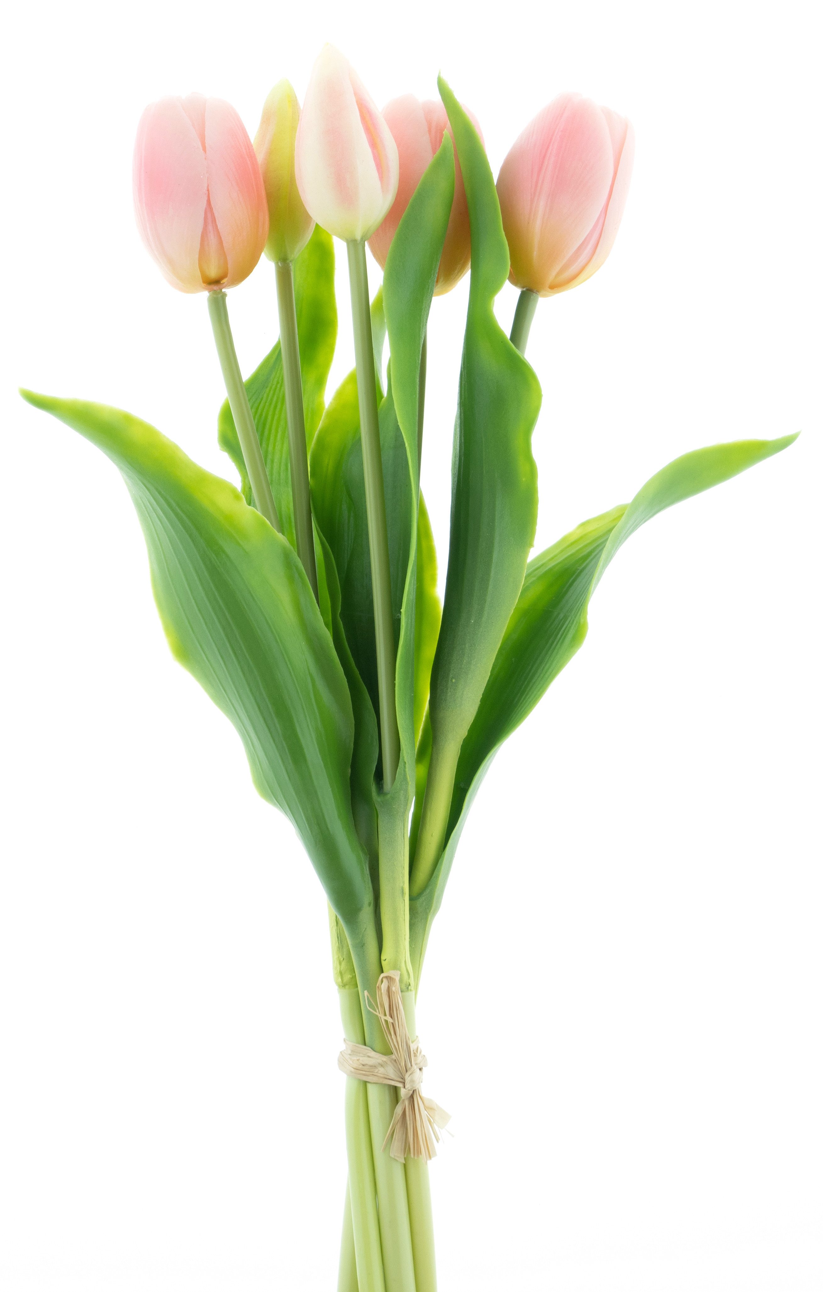 Kunstblumenstrauß Tulpen Holland ca. 36cm Tulpenbündel mit 3 Tulpen und 2 Tulpenknospen, mucPlants