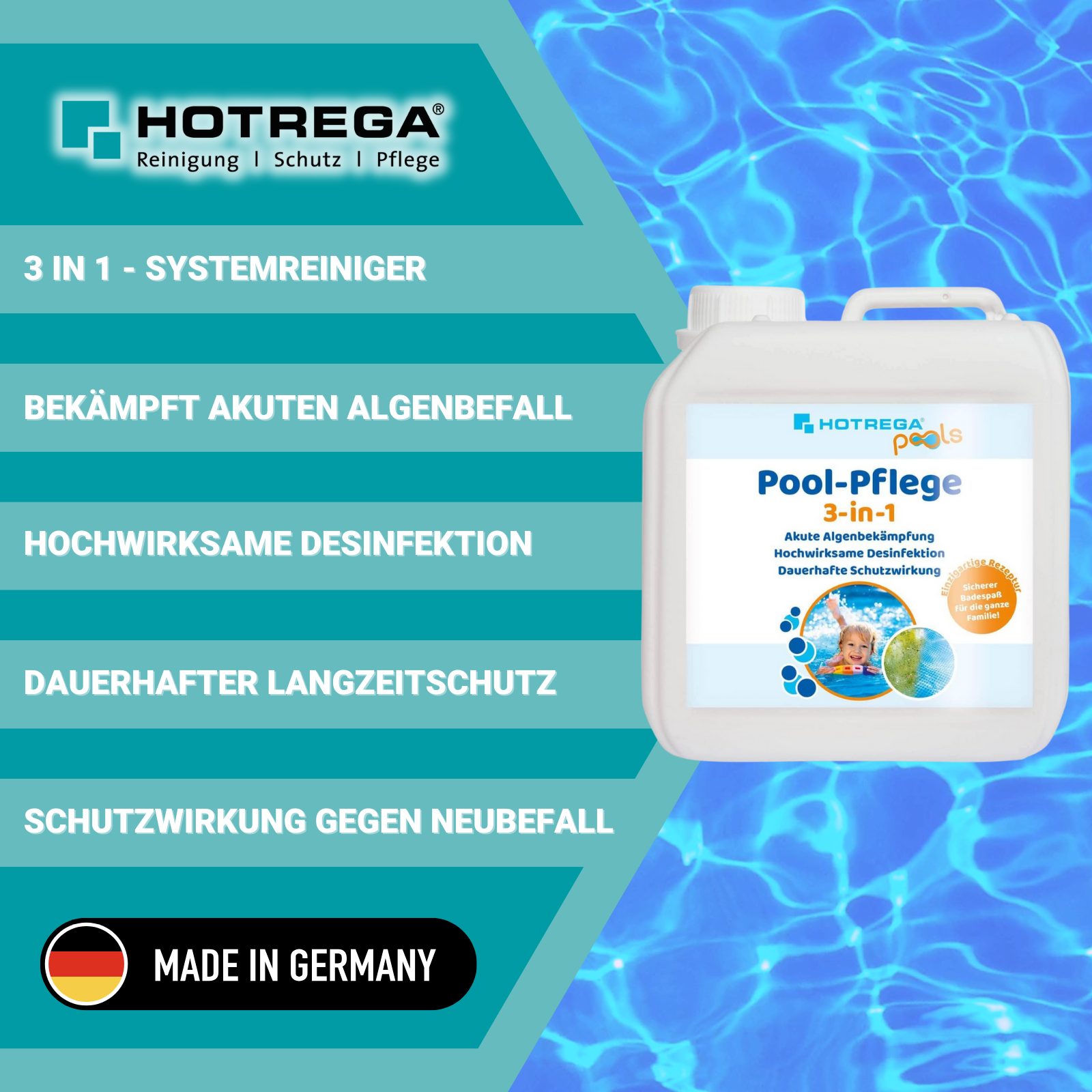 HOTREGA® Poolpflege Pool-Pflege 3in1 Konzentrat 2 L, Desinfektion, Algenentferner, (Kein Set) – Bild 4 von 5