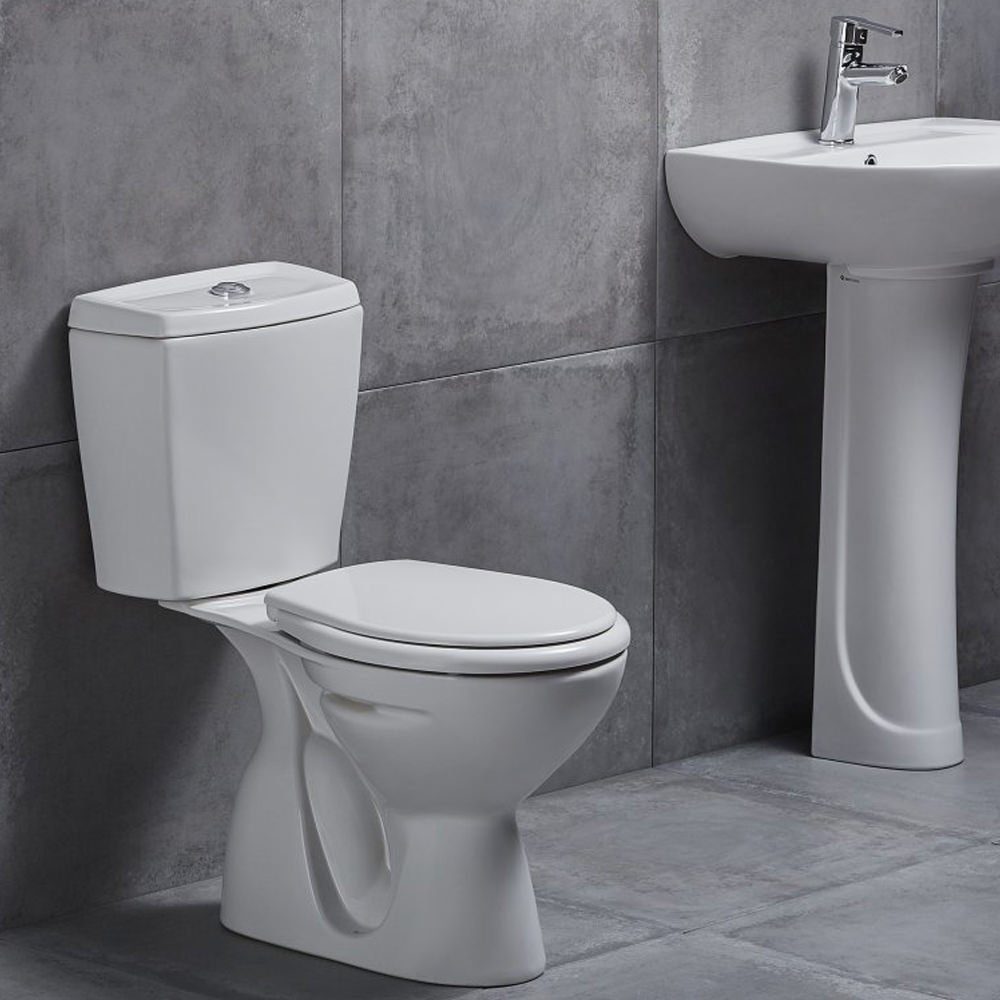 Belvit Tiefspül-WC Stand WC Taharet Funktion senkrechter Bodenabgang WC Set Softclose, Sitz Spülkasten Dusch WC Hygiene Keramik Komplett Toilette