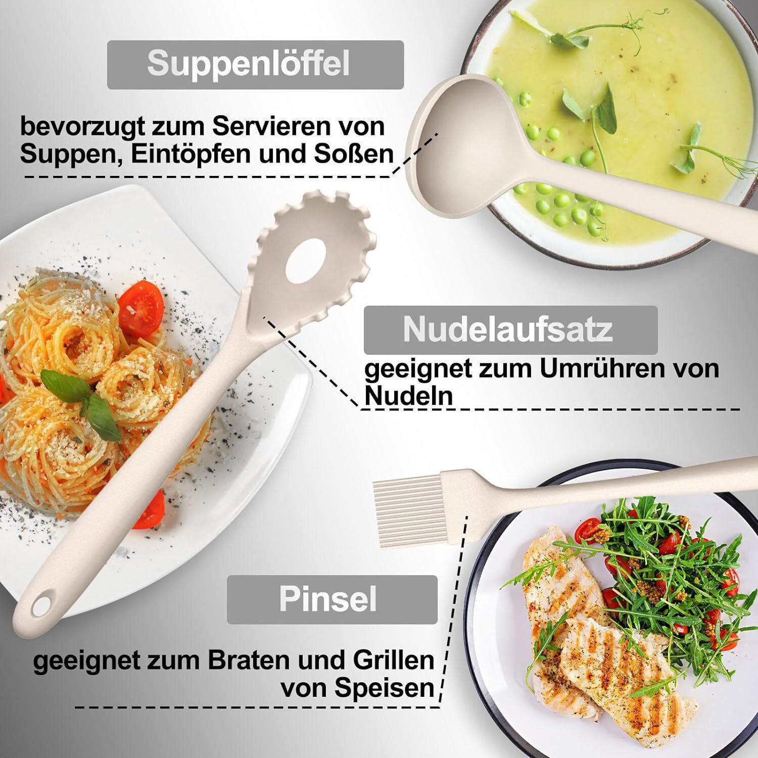 HAUSS SPOLE Kochbesteck-Set Kochgeschirr Set aus Silikon Küchenhelfer, Küchenzubehör Set (12-tlg), Hitze- und brühfest, antihaftbeschichtet und leicht zu reinigen