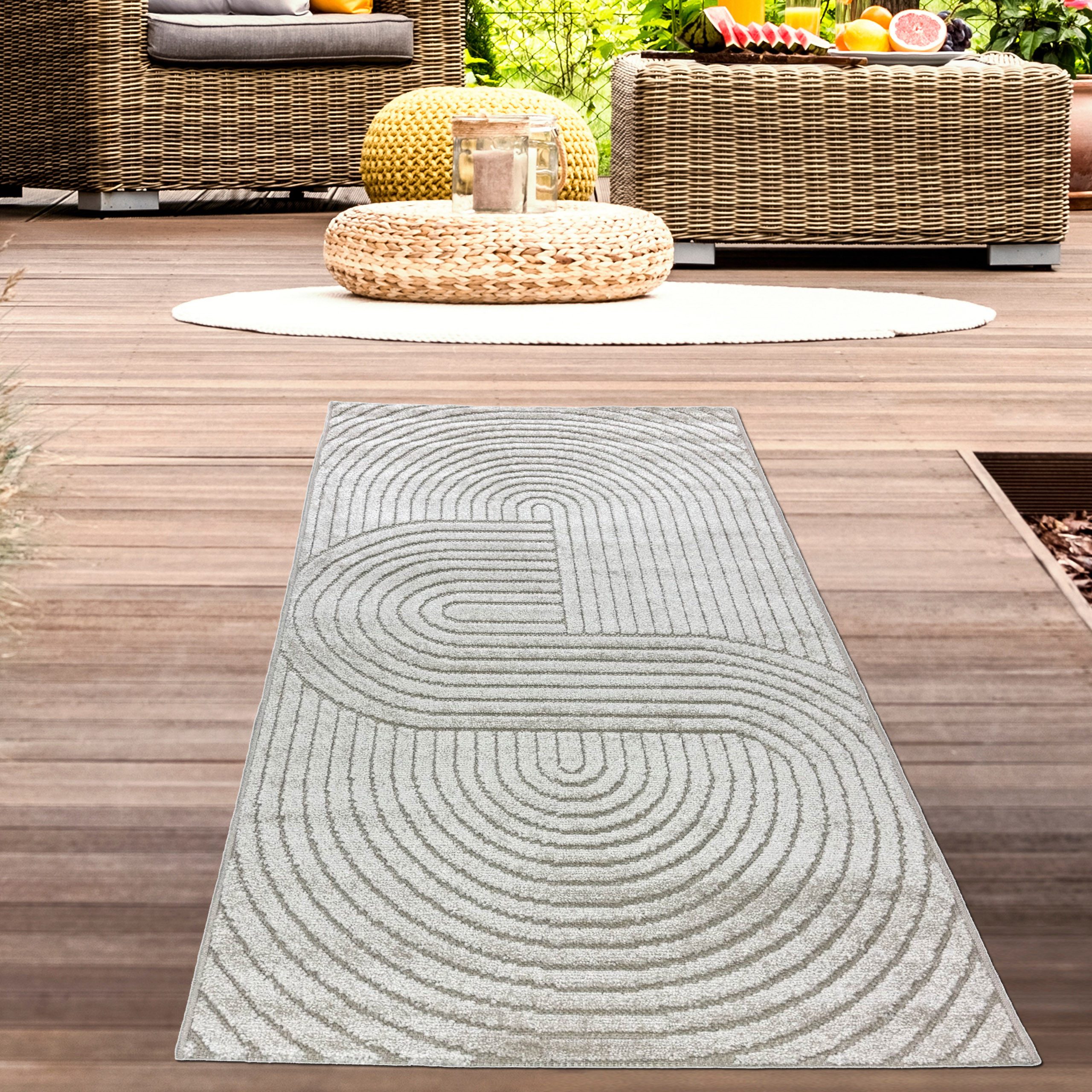 Outdoorteppich Moderner Outdoor Teppich Wetterfest Terrasse Balkon Boho-Style Beige