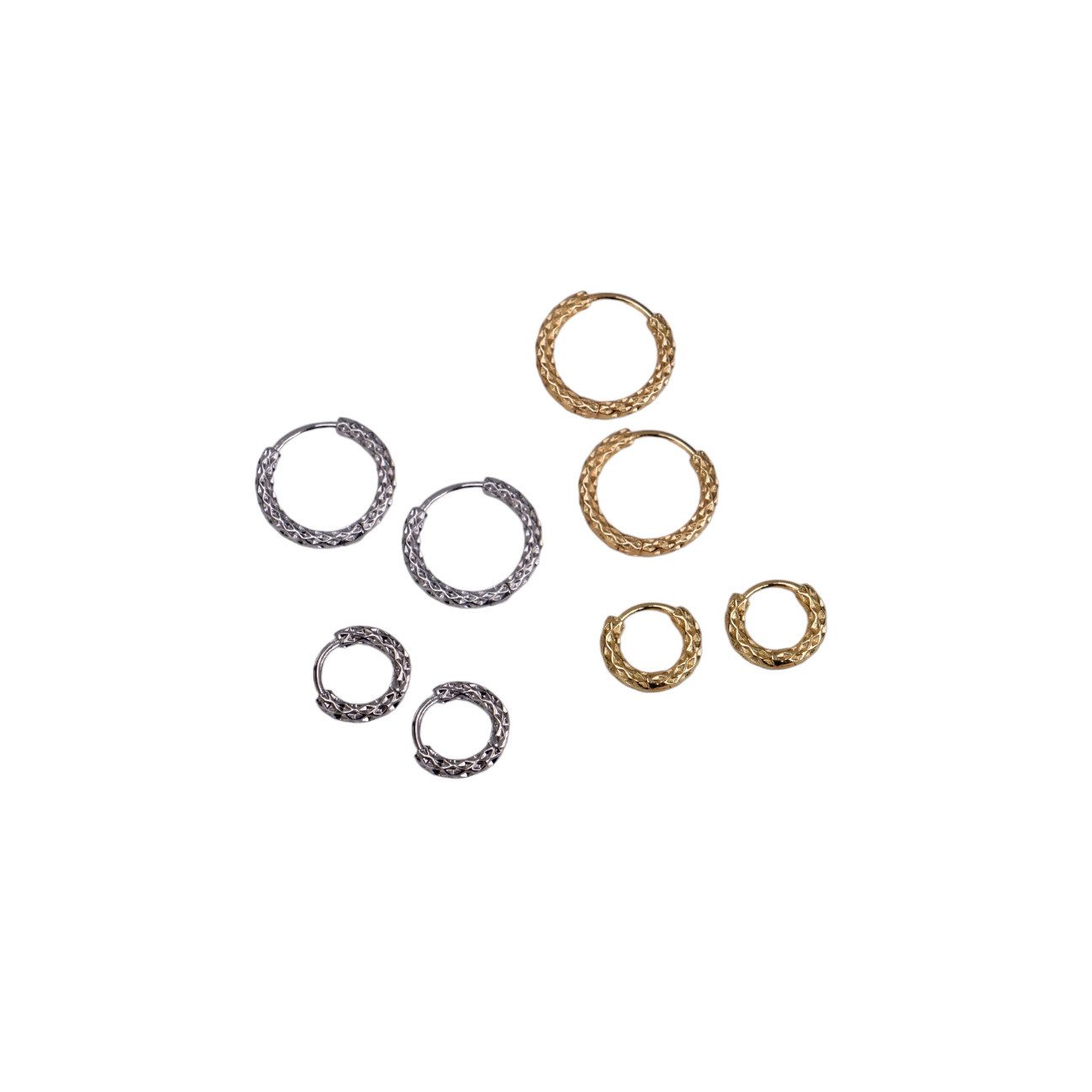 SHELAGO Klappcreolen Ohrringe-Paar strukturierte Creolen Damen-kleine Ohrringe Gold Silber (Paar Ohrringe, inkl. Schmuckverpackung), runden Creolen für Mix & Match Styles