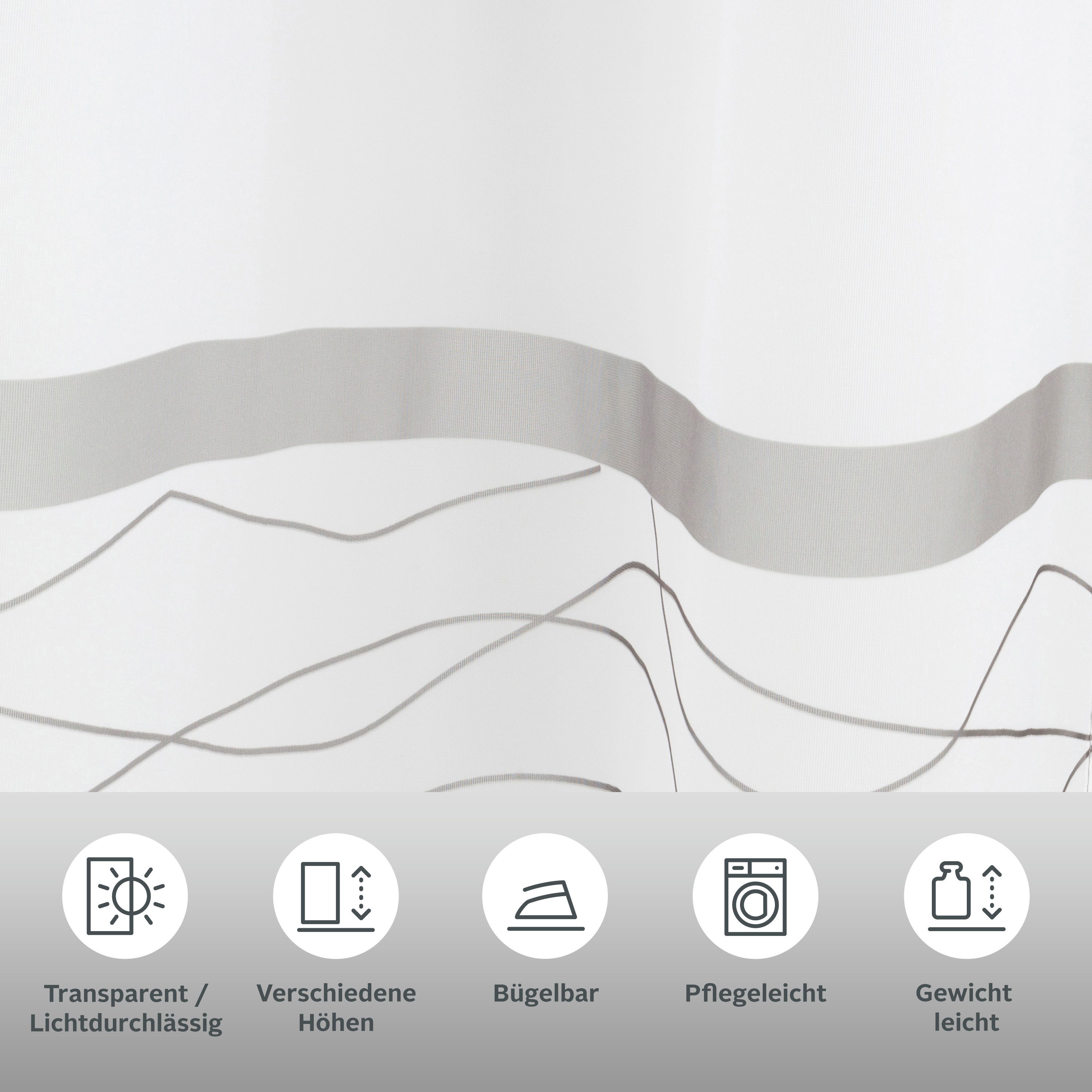 OTTO home Gardine Jay (2 St), Ösen, transparent, Voile, Vorhang, 2-er Set, Fertiggardine, transparent, Querstreifen
