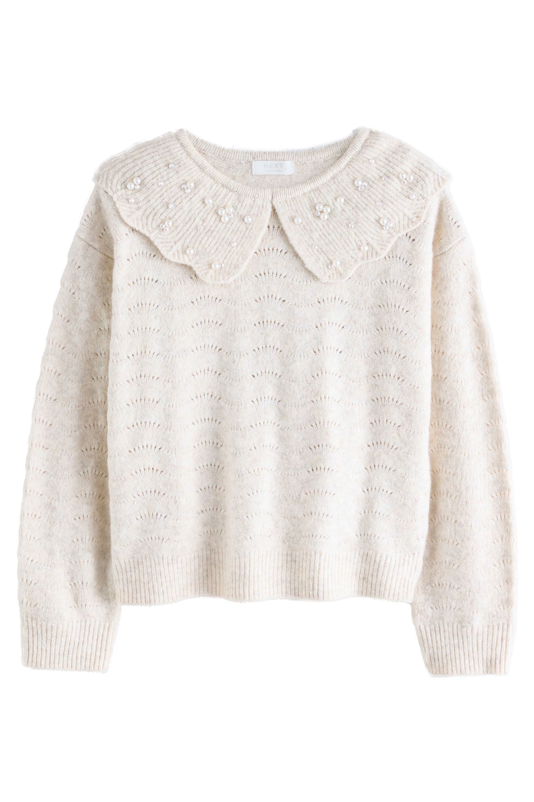 Next Strickpullover Pullover mit Perlen am Kragen (1-tlg)