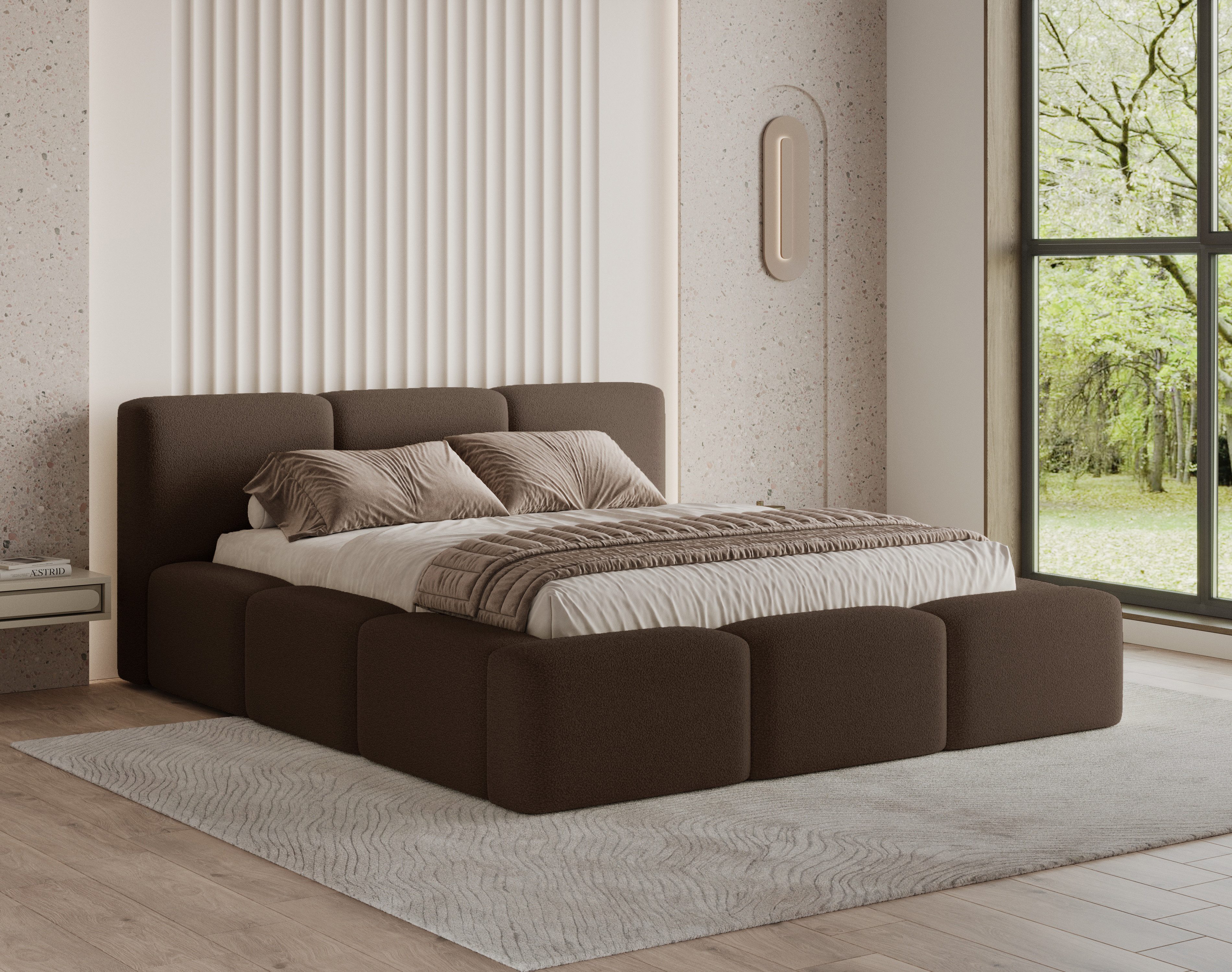 Chilly Möbel Polsterbett Como Braun Bouclé-Stoff 140x200 cm mit Stauraum Quelle 25