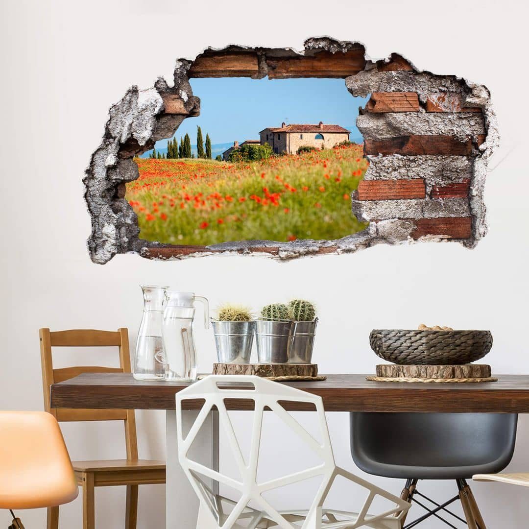 Art Blumen, K&L selbstklebend Panorama Wandtattoo Wandtattoo Aufkleber Toskana Wall Fotografie Wandbild 3D Mauerdurchbruch Blumenwiese