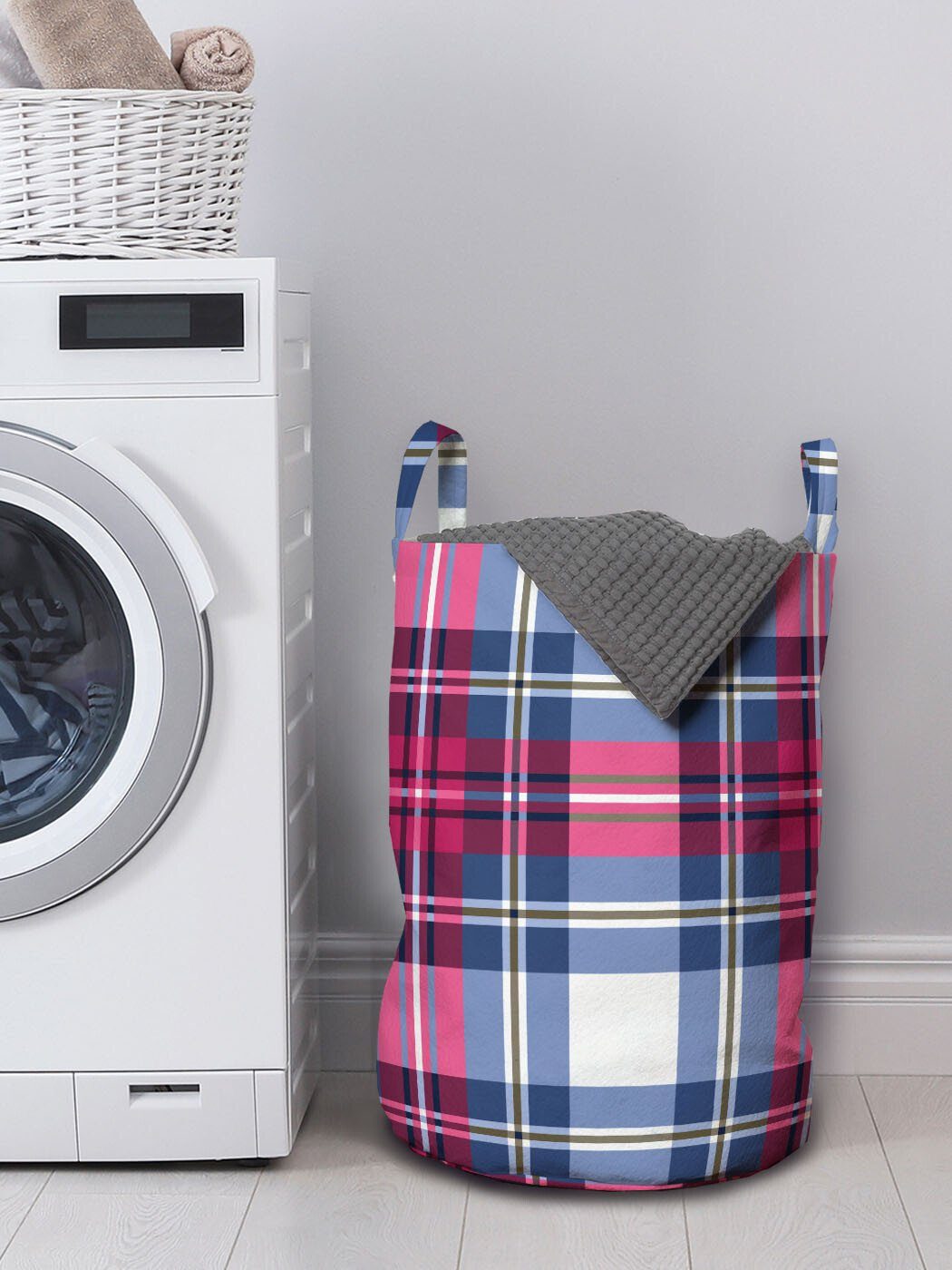 Abakuhaus Wäschesäckchen Wäschekorb mit Kordelzugverschluss für Griffen blaue Waschsalons, Plaid und Tartan Rosa