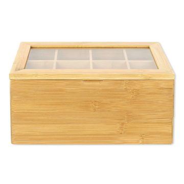 Schramm Teebox Schramm® Teebox aus Bambus mit Deckel ca. 31 x 19 x 14 cm mit Sichtfenster 8 Fächer und Schublade Teebeutelbox Teekasten Tee Box