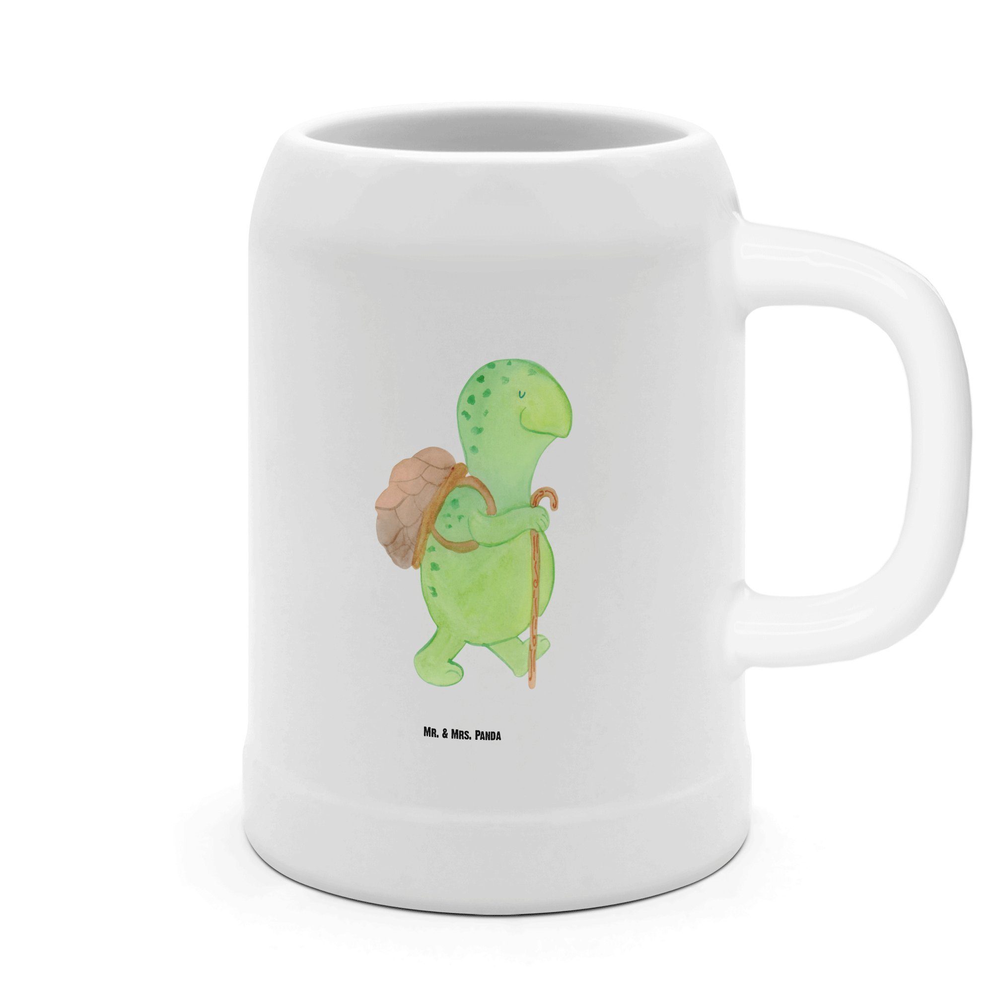 Mr. & Mrs. Panda Bierkrug Schildkröte Wanderer, Steinkrug, Weiß, Motivationsspruch, Humpen, Mot, 1-tlg., Steinzeug