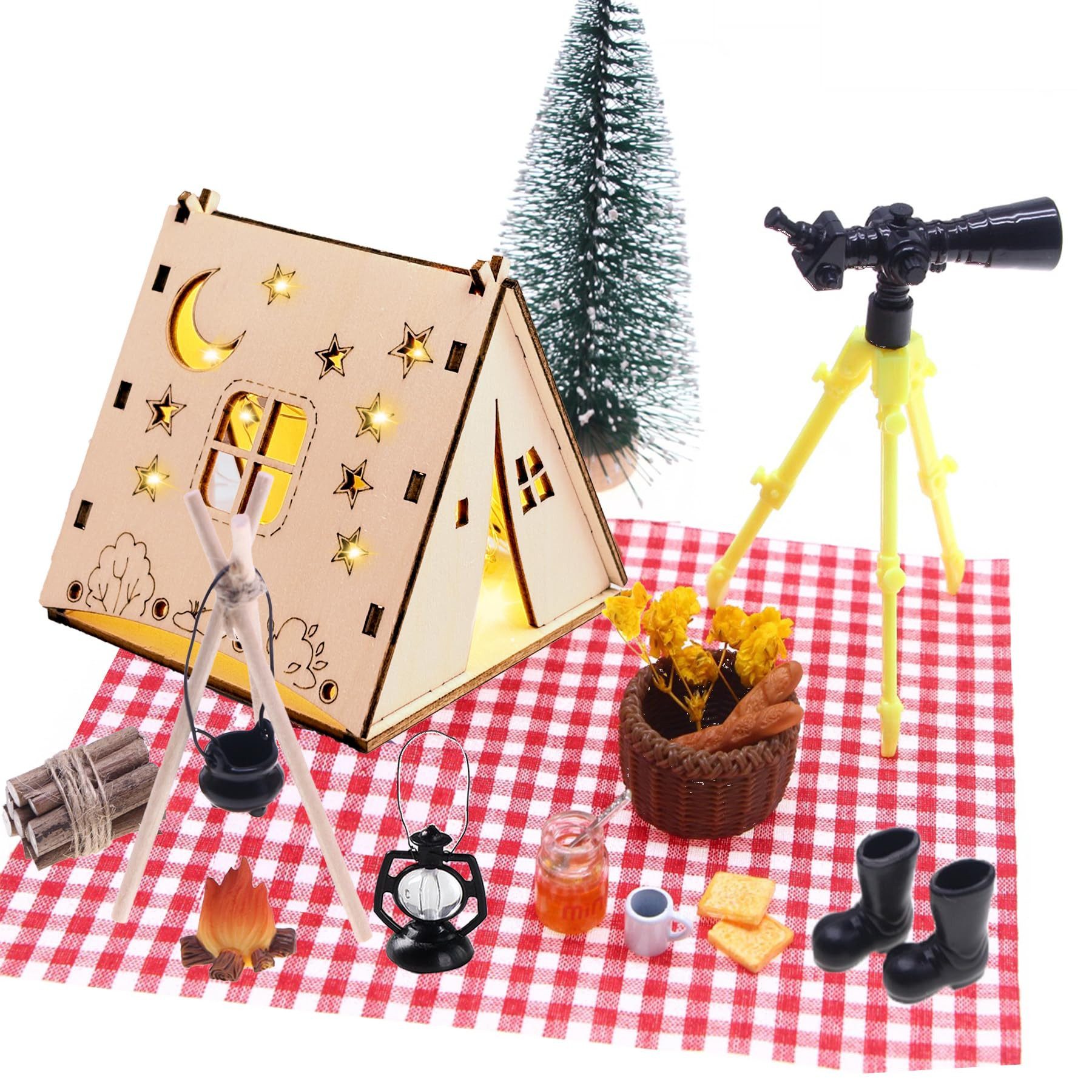 CLTYQ Puppenhausmöbel Wichtel Zubehör Weihnachten Puppenhauszubehör,Weihnachten Deko Outdoor, Wichtel Set Wichtelzubehör Lagerfeuer …