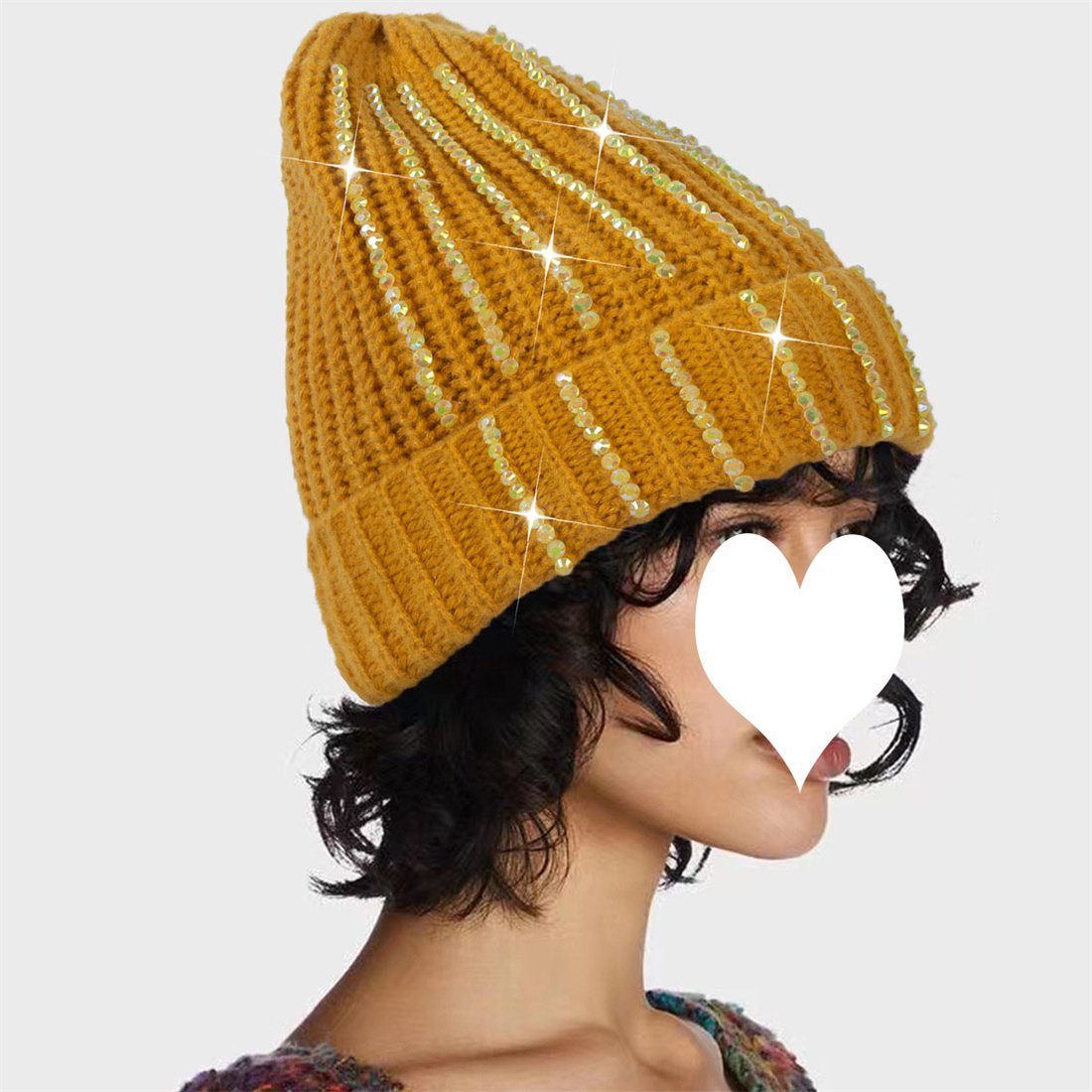 DÖRÖY Strickmütze Damen Outdoor-Mode warme Strickmütze, Winter verdickt warme Wollmütze Gelb