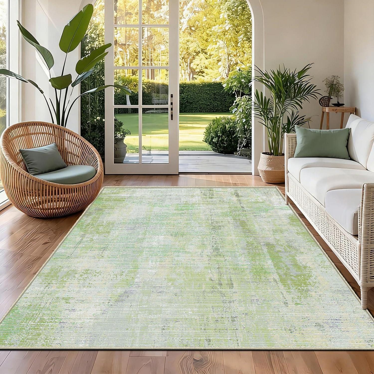 LuxusKollektion Läufer Teppich Kurzflor Grün 60x90cm Abstrakt, rechteckig, Höhe: 10 mm