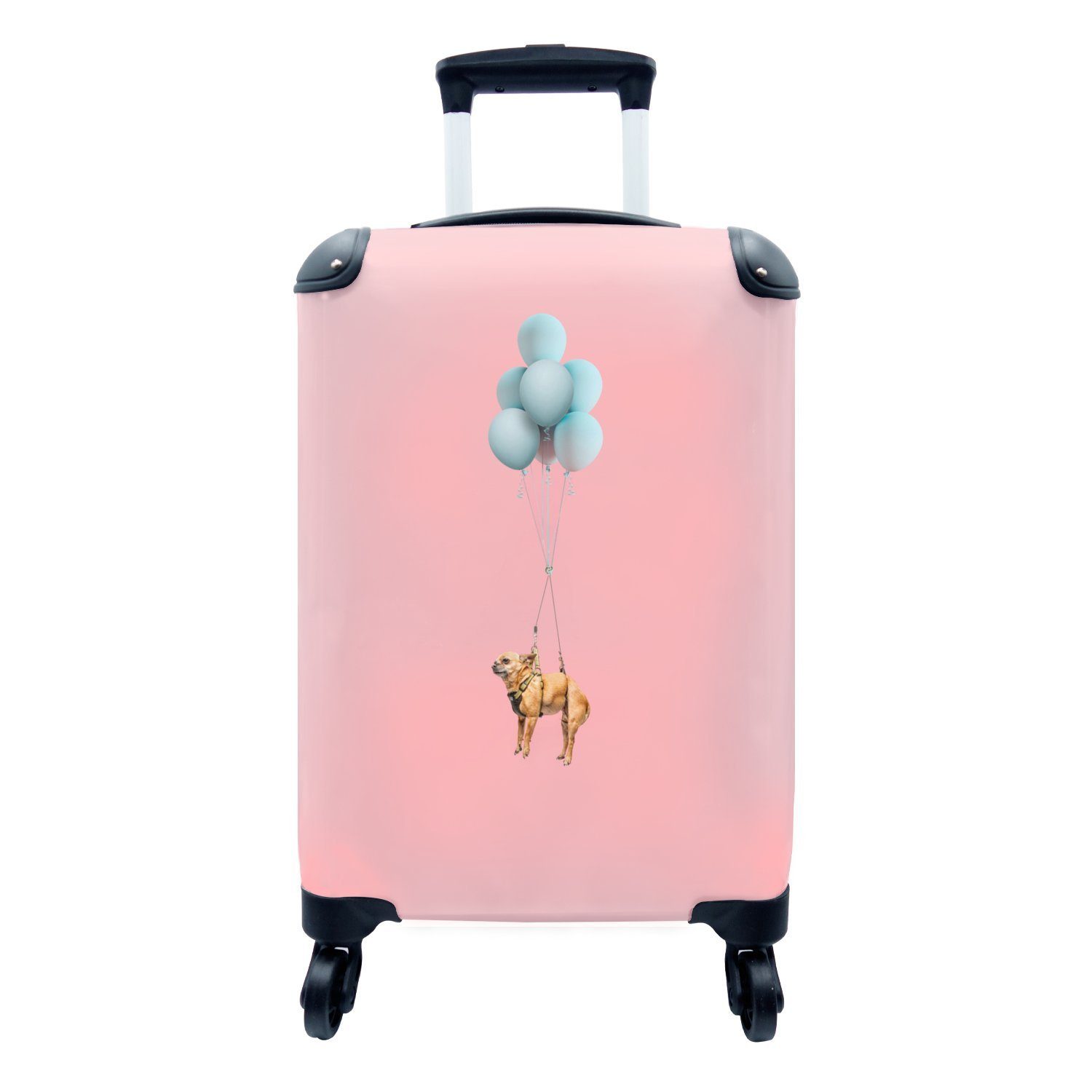 MuchoWow Handgepäckkoffer Chihuahua auf blauen Luftballons, 4 Rollen, Reisetasche mit rollen, Handgepäck für Ferien, Trolley, Reisekoffer