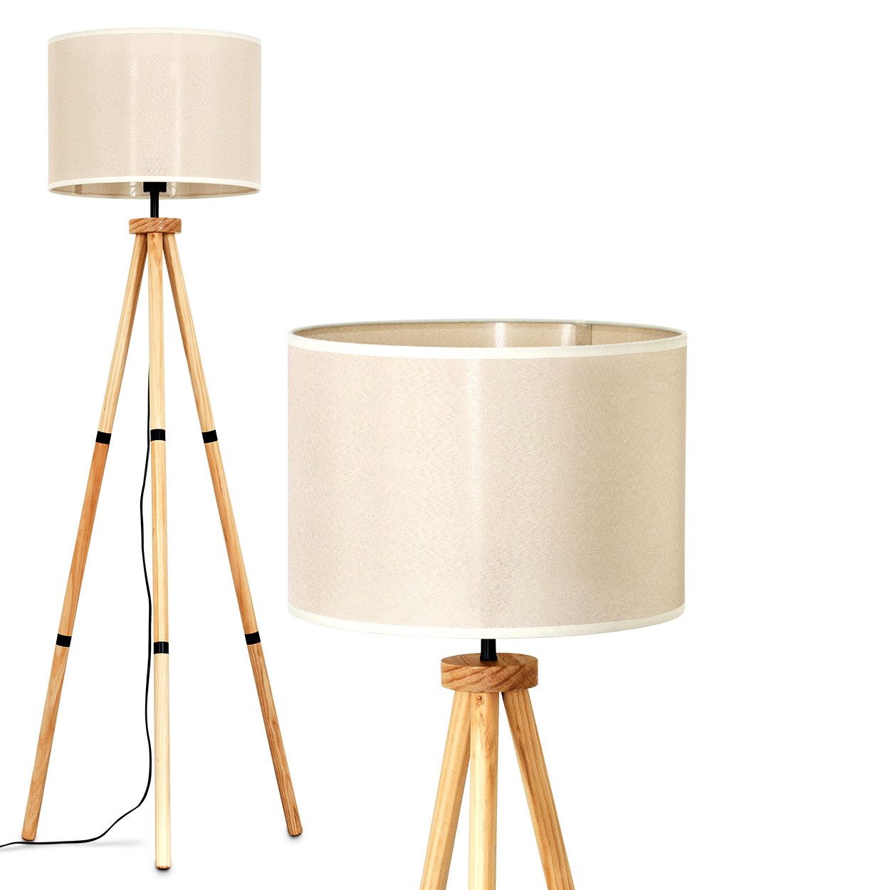 Stehlampe Stehlampe aus Holz/Stoff in Naturfarben/Beige/Weiß