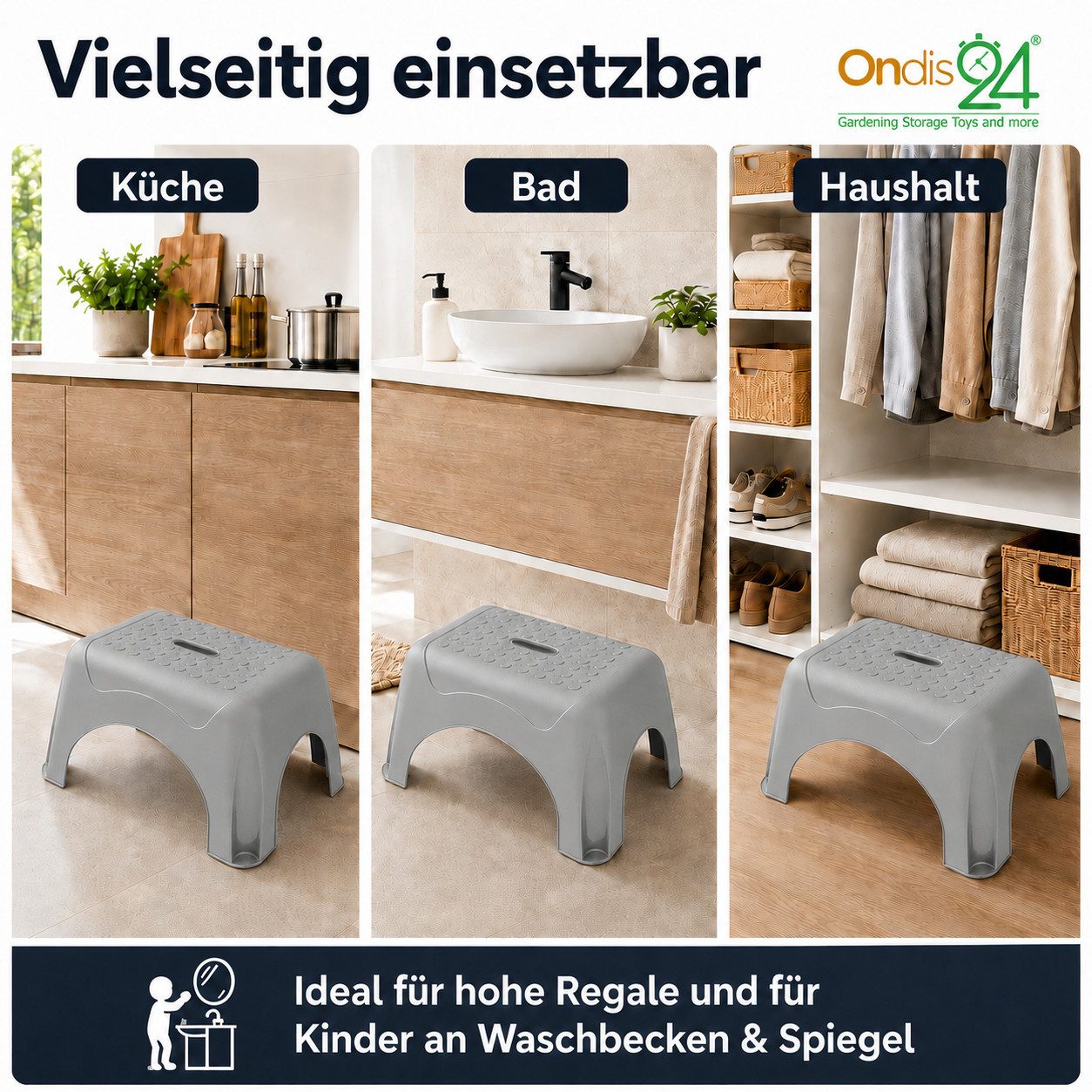 ONDIS24 Tritthocker Tritthocker Step Stool mit bis zu 150 kg belastbar, bis zu max. 150 kg – Bild 3 von 5