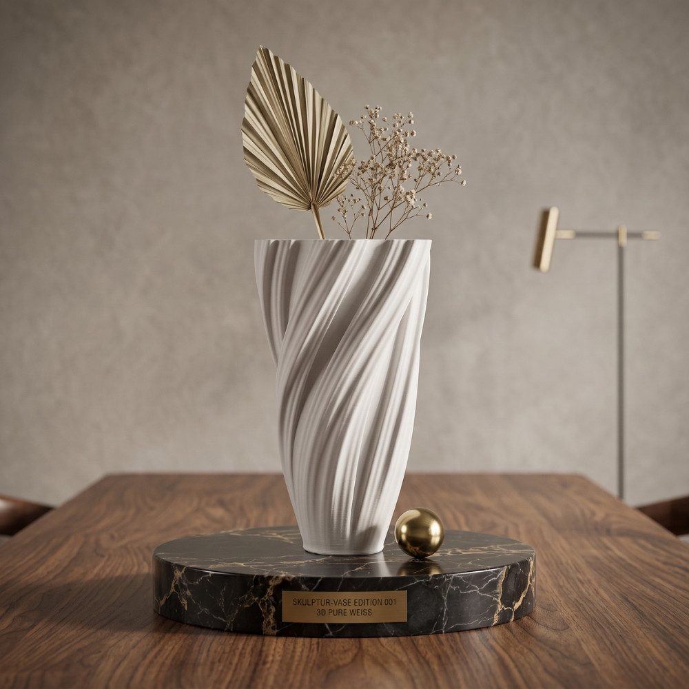alesvelt Dekovase Design-Vase DONNA Skulpturale Keramikvase in plissierter Twist-Optik (1-Stück), Keramik, Weiß, 34,5 cm