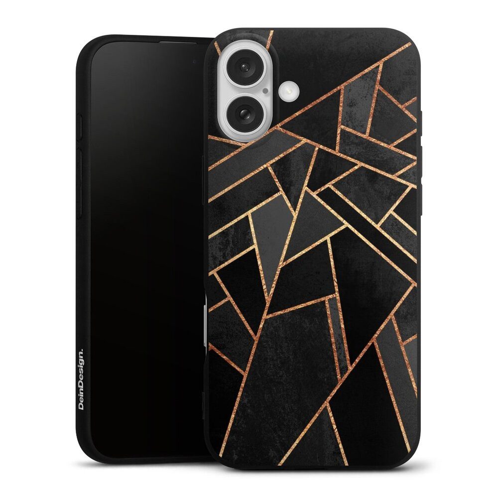 DeinDesign Handyhülle Dreiecke Muster Elisabeth Fredriksson Black Night Gold Print, Apple iPhone 16 Plus Silikon Hülle Premium Case Handy Schutzhülle