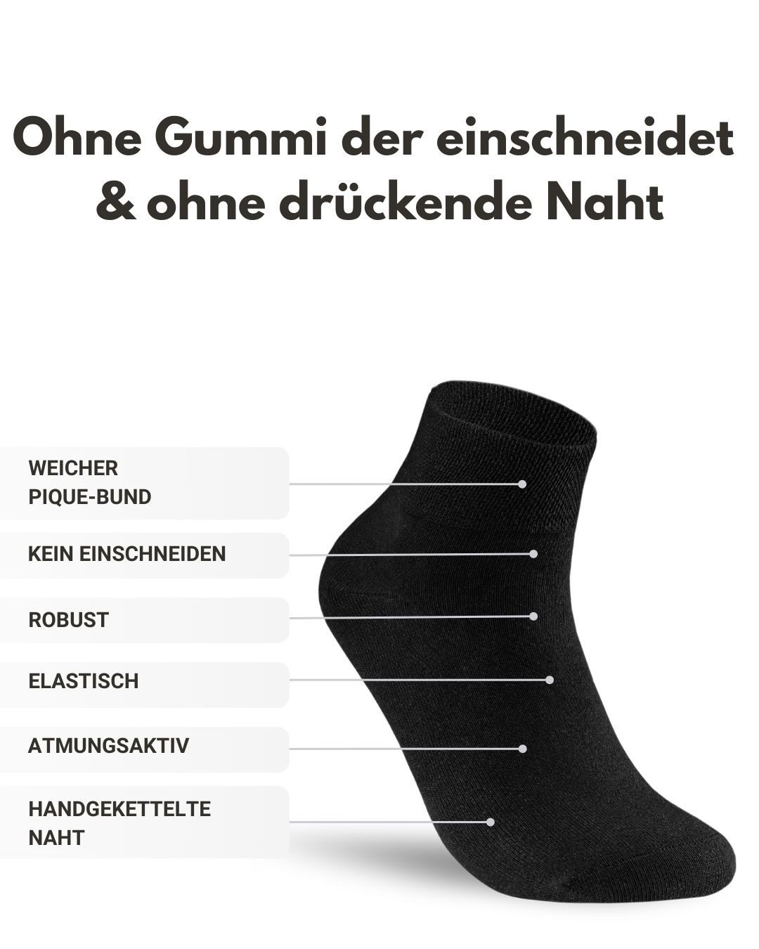 sockenkauf24 Diabetikersocken kurz ohne Gummibund & ohne Naht Quarter Diabetiker Socken Baumwolle (Set, 10-Paar) Diabetiker Socken mit Komfortbund ohne Gummi für Damen & Herren