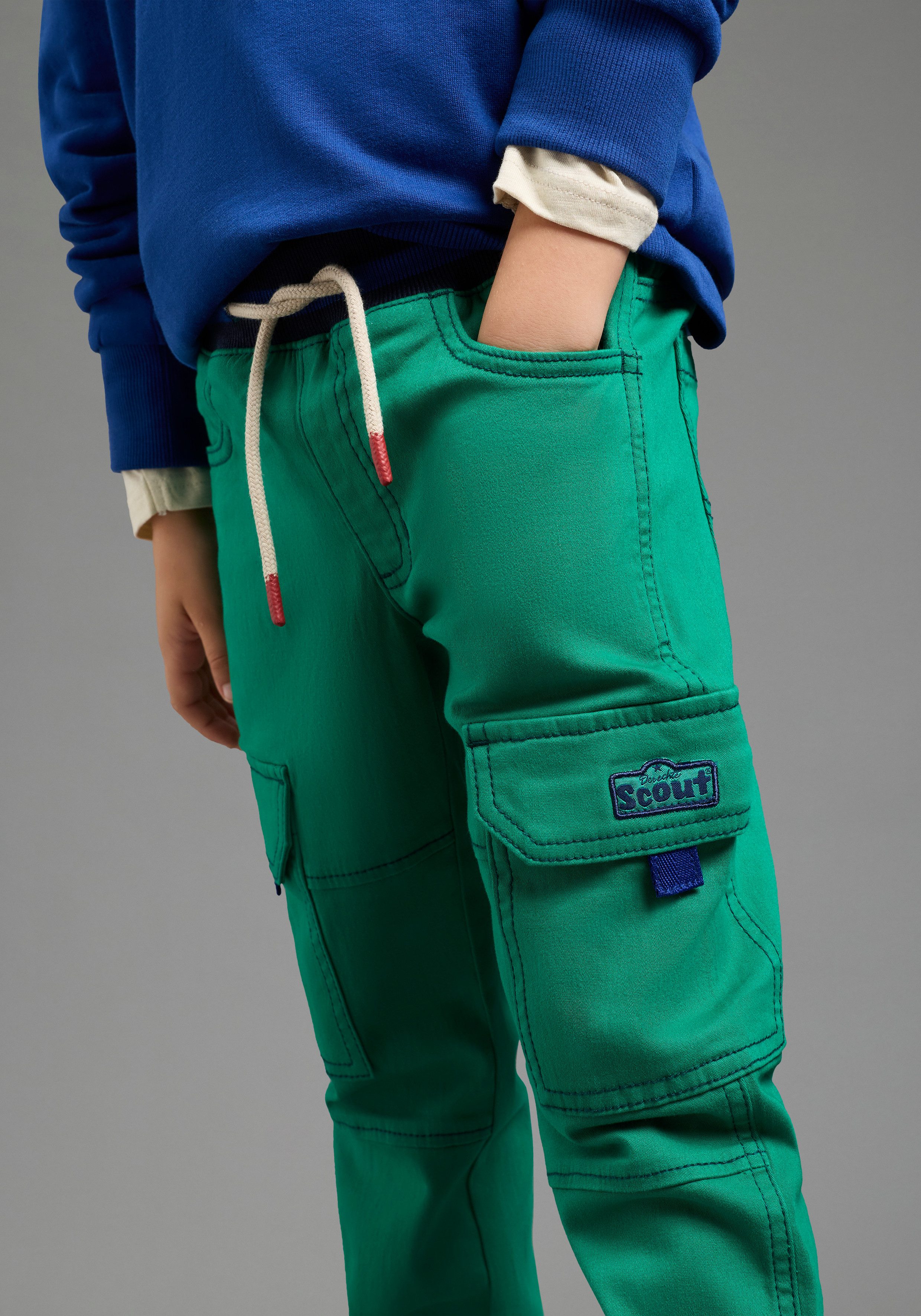 Scout Cargohose Cargohose mit Ringelbündchen - NEU von SCOUT Twillhose mit kontrastfarbigen Ripp-Bündchen, gerader Schnitt