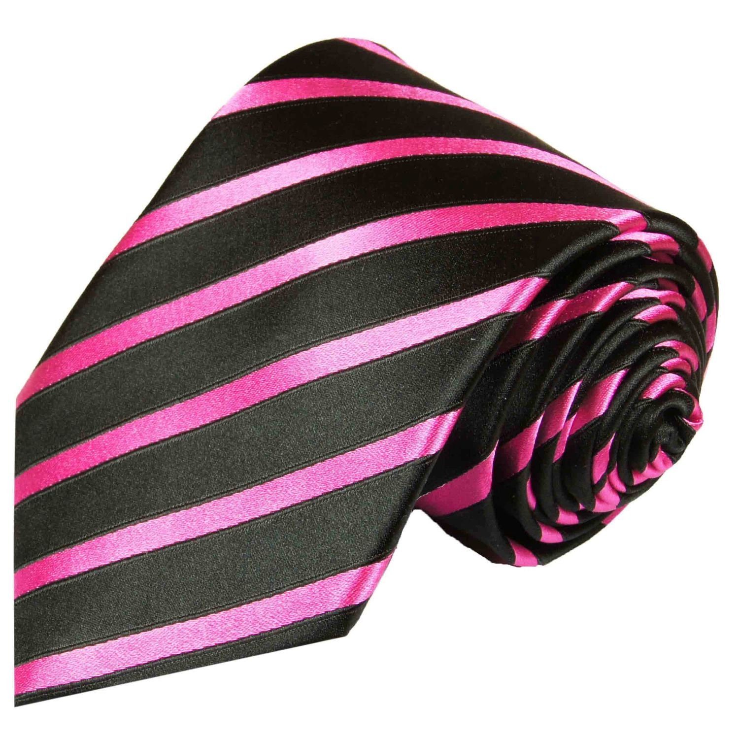 Paul Malone Krawatte Designer Seidenkrawatte Herren Schlips modern gestreift 100% Seide Breit (8cm), pink schwarz 463