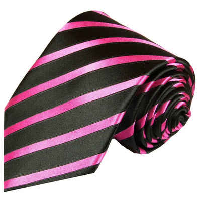 Paul Malone Krawatte Designer Seidenkrawatte Herren Schlips modern gestreift 100% Seide Schmal (6cm), pink schwarz 463