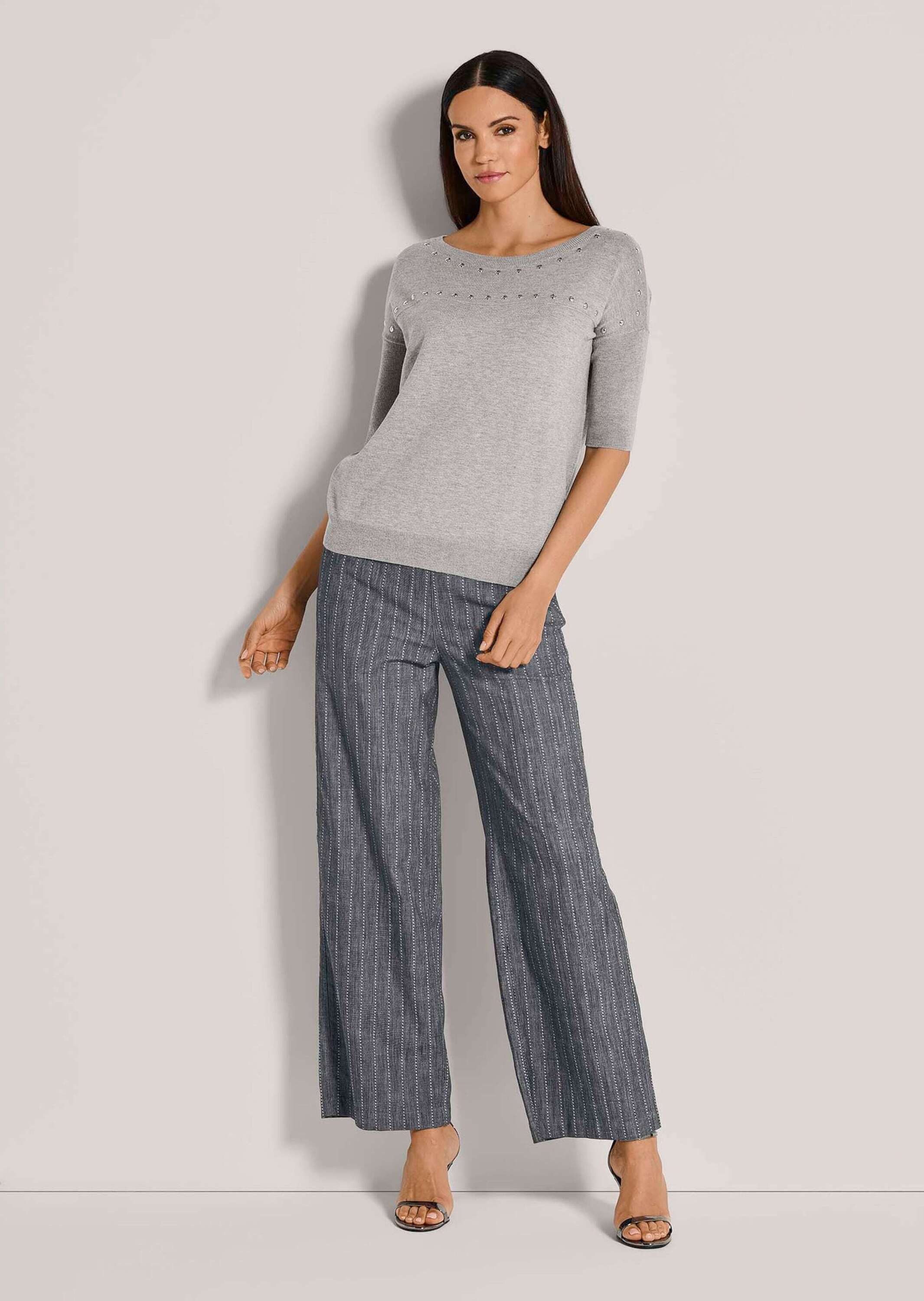 Strickpullover Halbarm-Pullover mit Ziersteinen