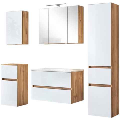 HELD MÖBEL Badezimmer-Set Horki, (Set, 5-St), bestehend aus Waschtisch-Set mit Seitenschrank, Breite 160 cm