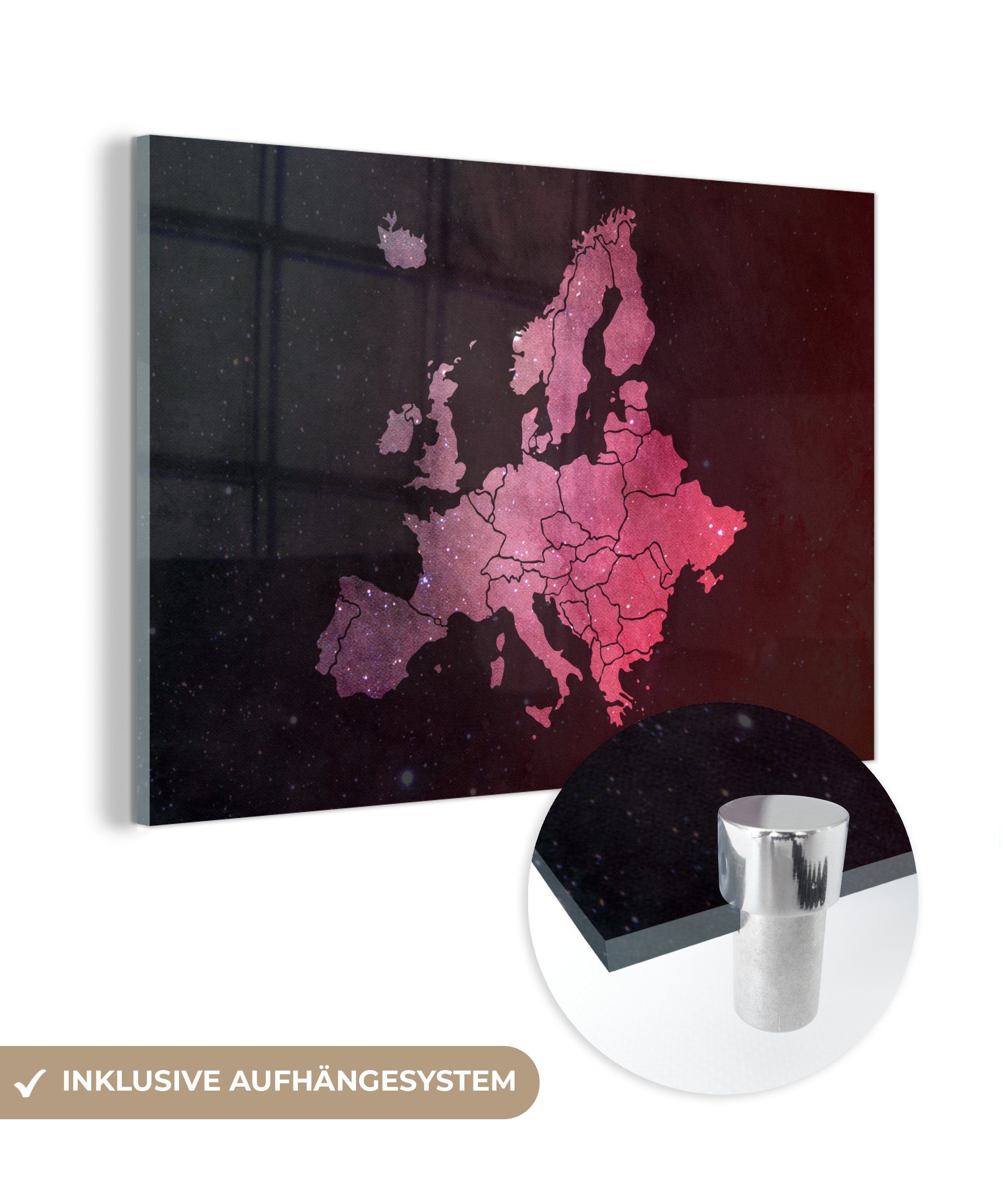 MuchoWow Acrylglasbild Karte - Europa - Galaxie, (1 St), Acrylglasbilder Wohnzimmer & Schlafzimmer