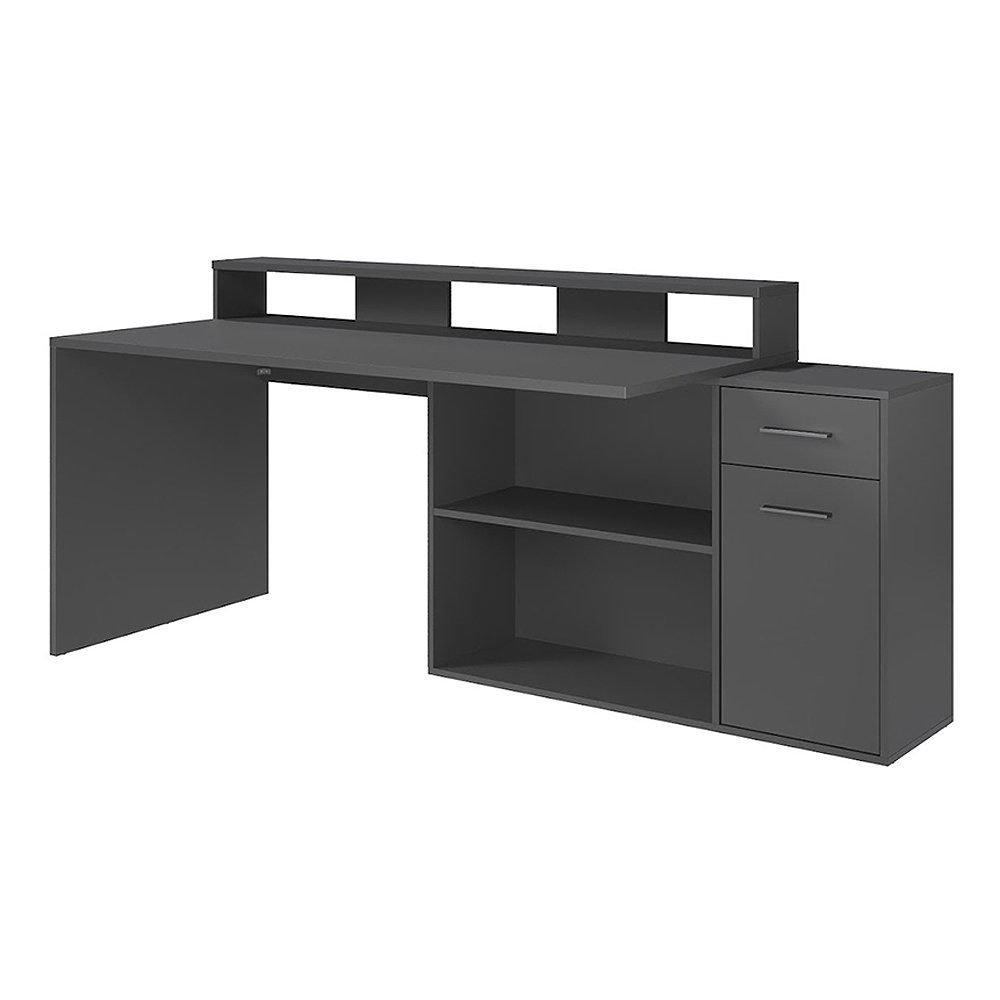 trendteam Schreibtisch Gamer, Büroschreibtisch Eckschreibtisch Möbel Anthrazit 92x160-200x75-115cm
