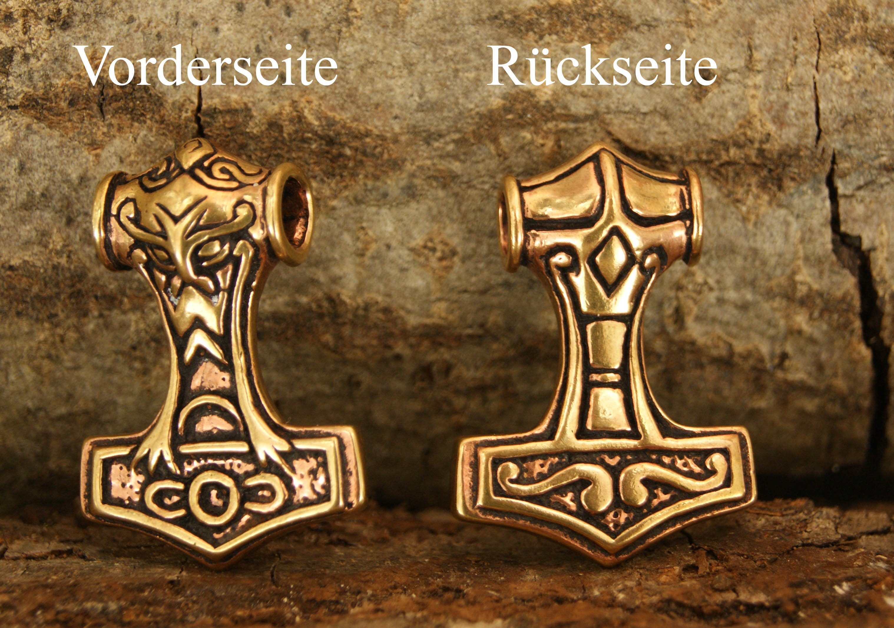 Leather Anhänger of Thorhammer Bronze Thorshammer Kiss Mjölnir Kettenanhänger Wikinger Nordisch