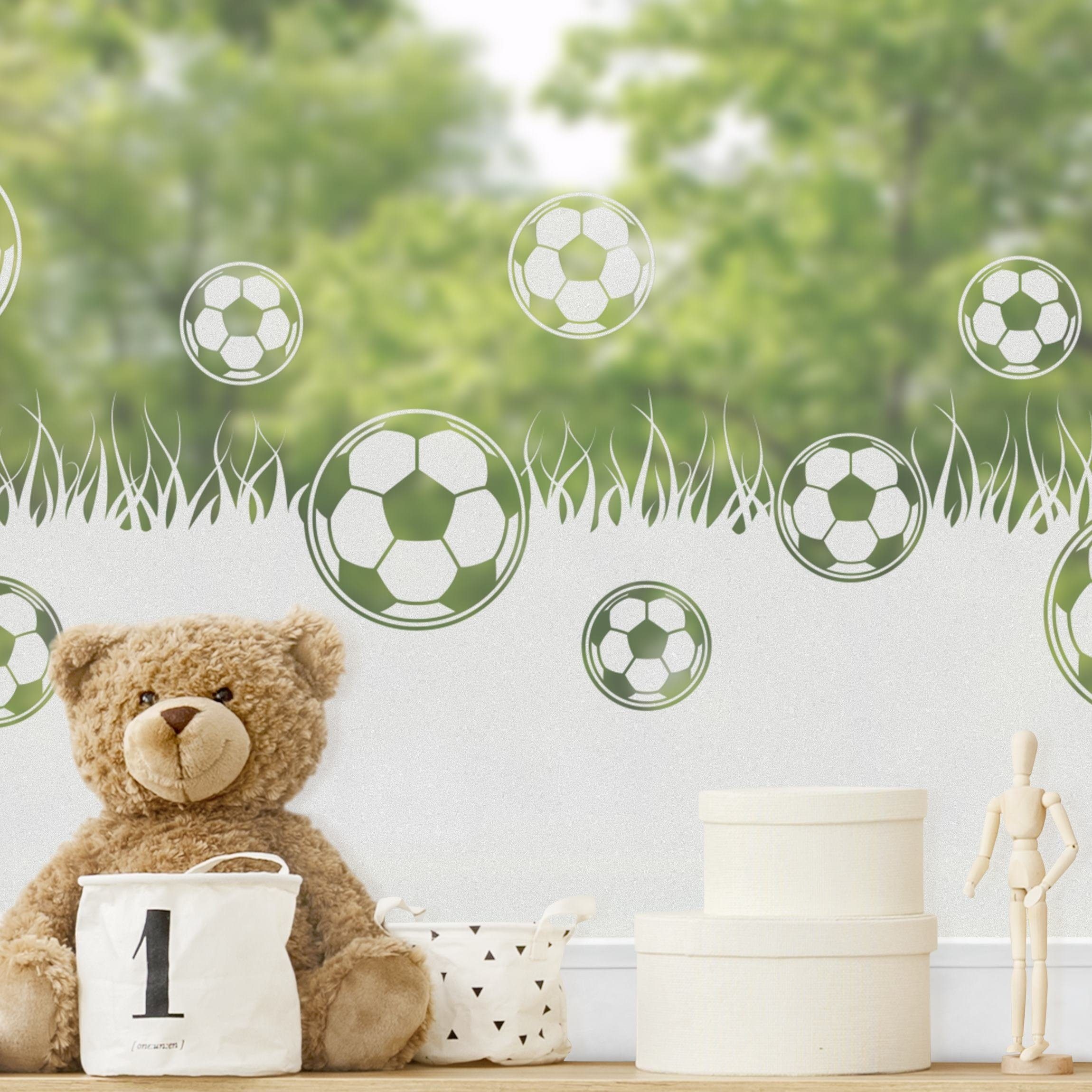 Bilderdepot24 Fensterfolie statisch haftend Motiv Fensterdeko Fußball - Rasen Bordüre Sport, blickdicht, Innen Fenster Tür Balkontür Kinderzimmer Jungenzimmer Mädchenzimmer