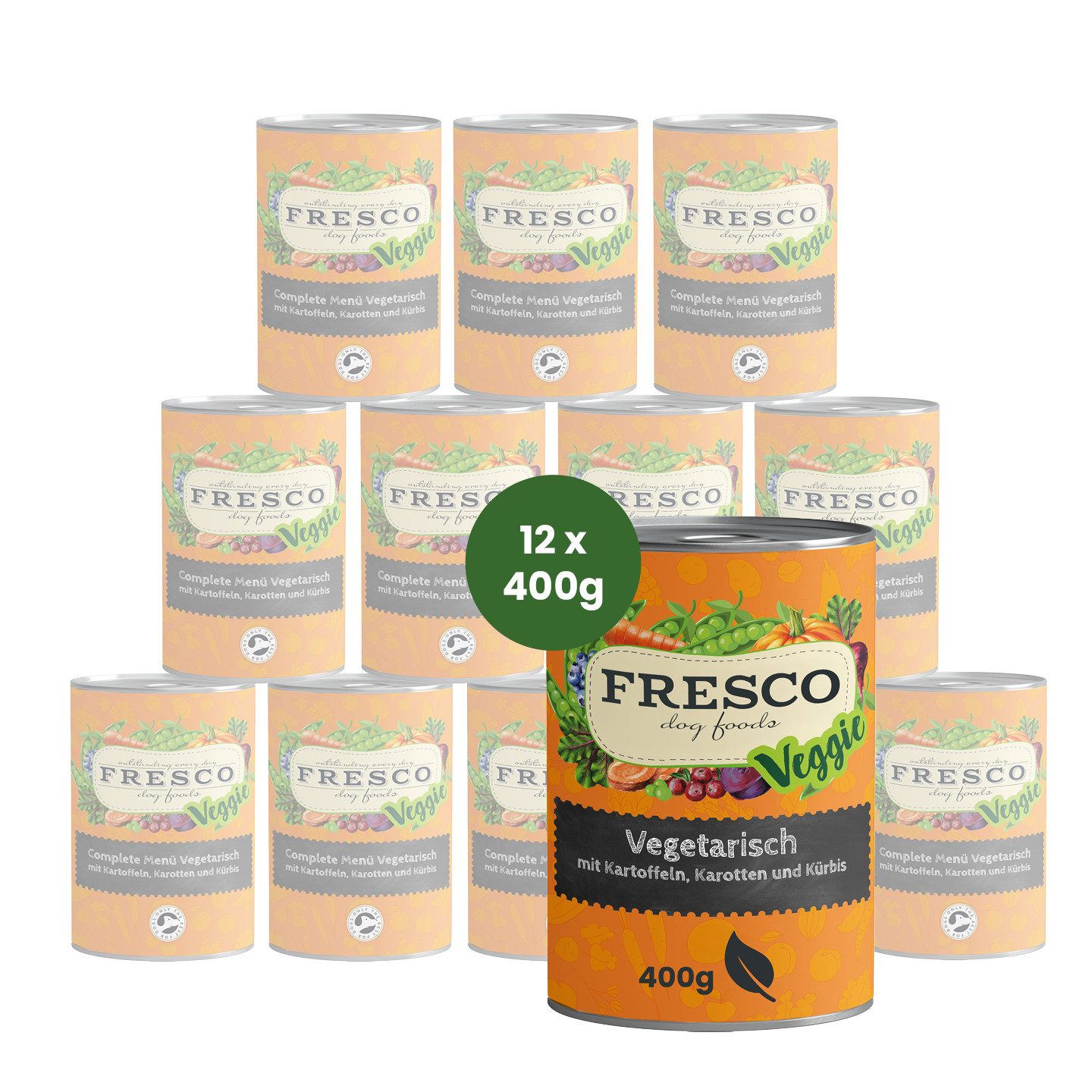 Fresco Dog NassBarf Hundefutter 12x400g, Vegetarisch mit Kartoffeln, Karotten & Kürbis, Nassfutter für: Hunde, Hypoallergen, getreidefrei & zuckerfrei