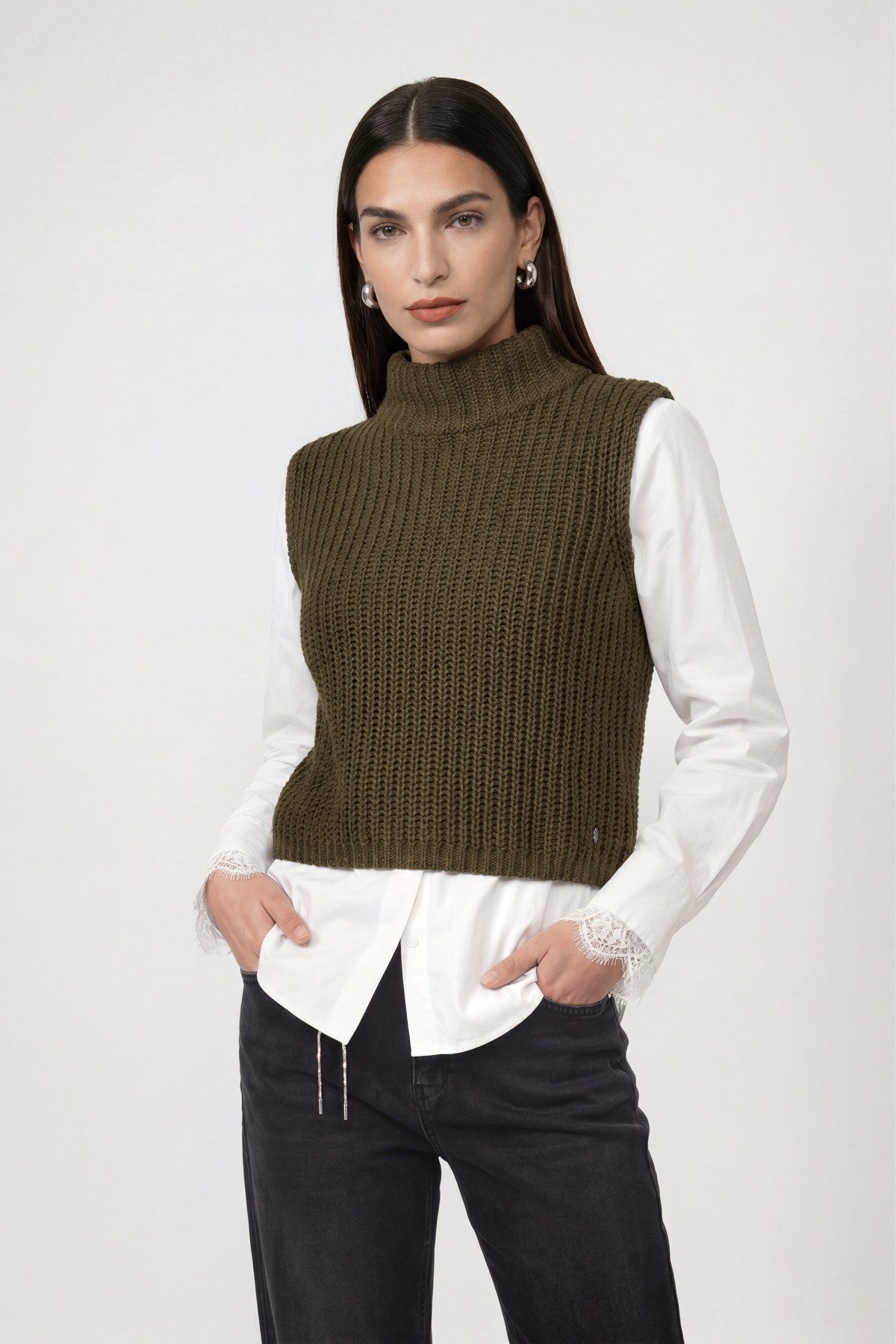 Monari Pullunder Pullunder Basic Chenille Regular fit mit Stehkragen
