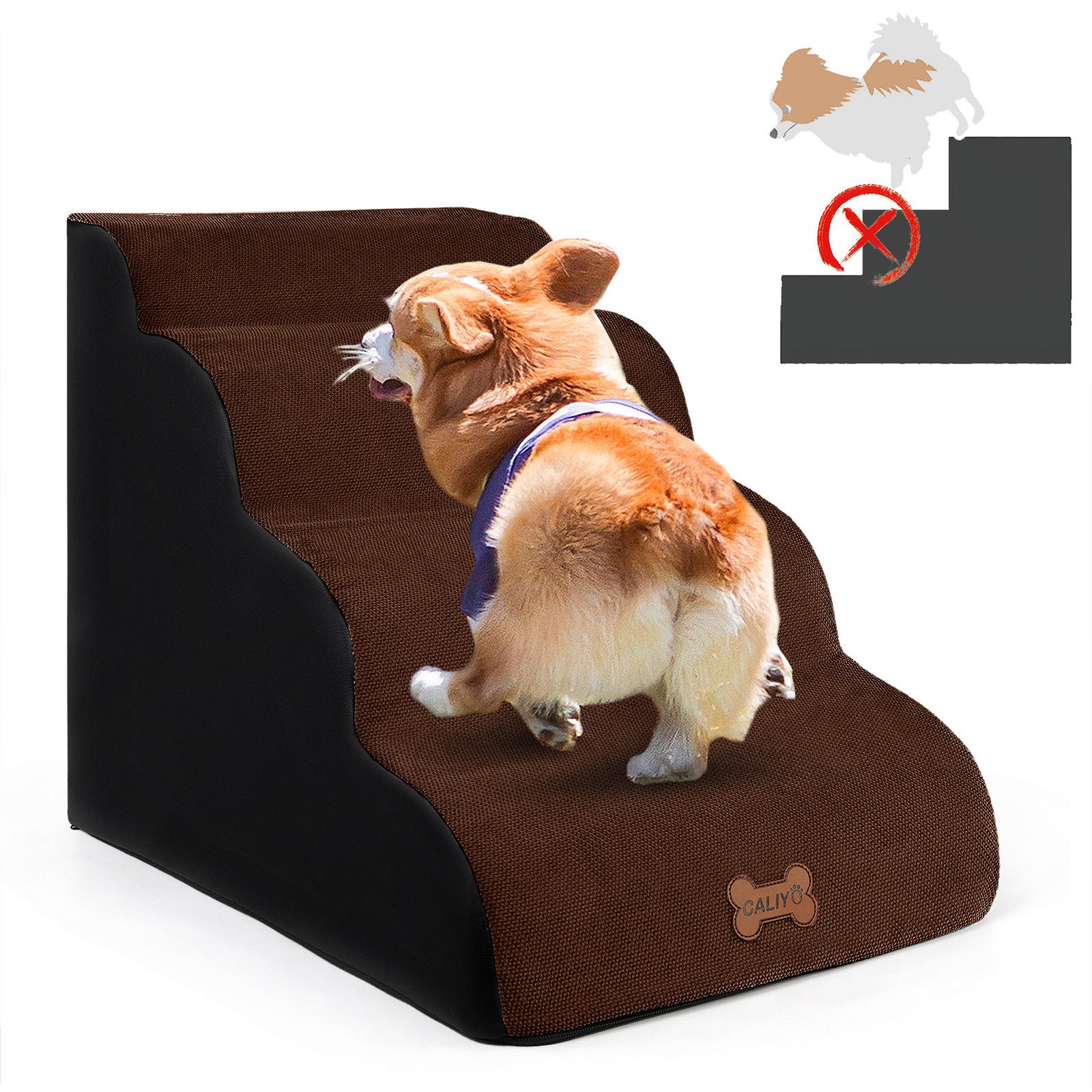 CALIYO Hunderampe Hundetreppe 3 Schichten Haustiertreppe Hundetreppe Katzentreppe, für Kleine Hunde Welpe Katzen aus Sofa Bett rutschfest