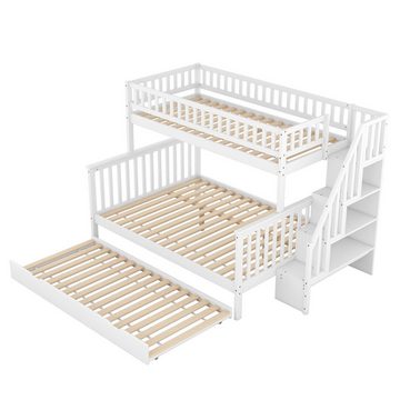 OKWISH Etagenbett Kinderbett Bett Einzelbett Gästebett Jugendbett (90 x 200 über 140 x 200 Etagenbett, mit Rollbett und Treppe, weiß)