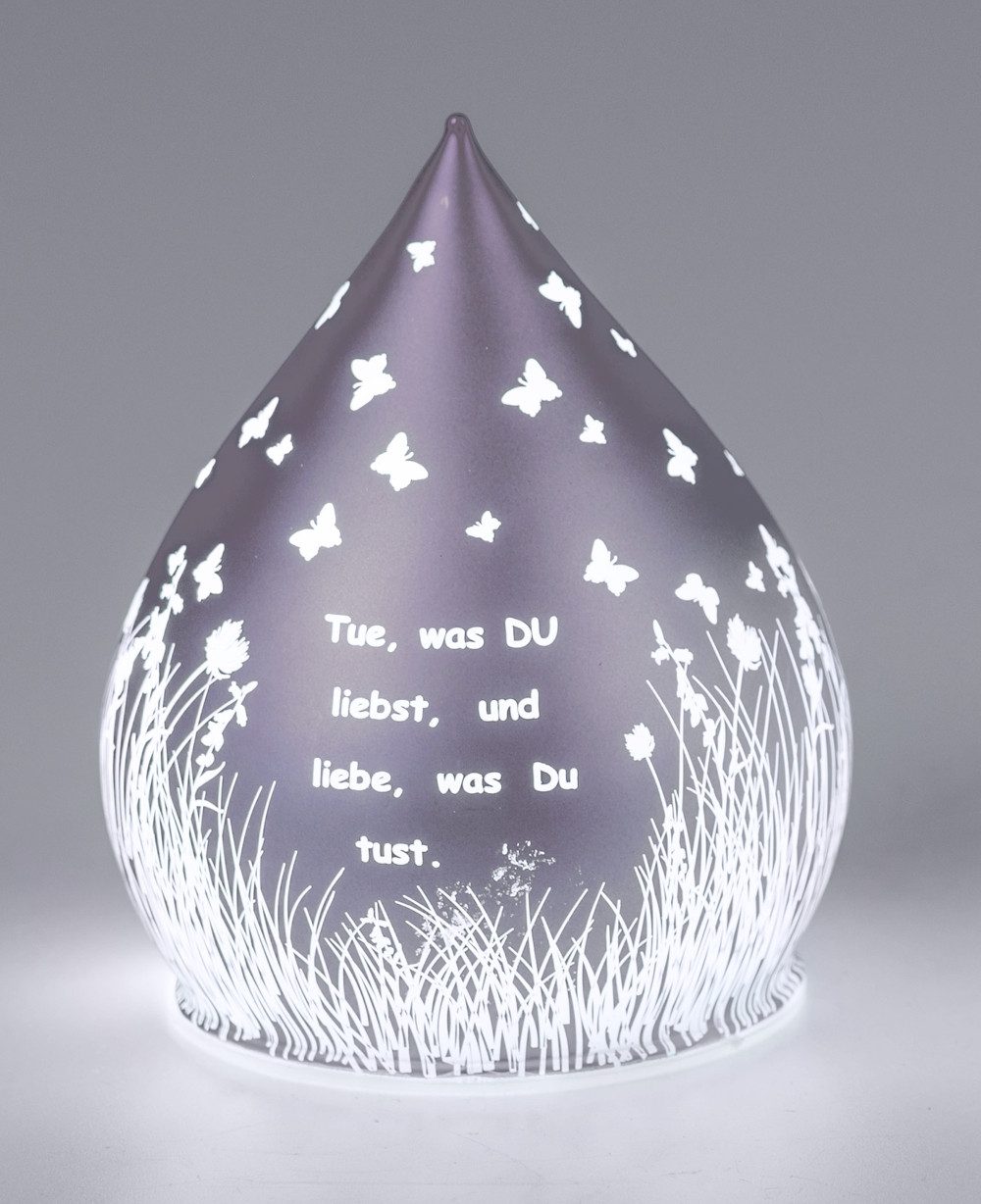 LED Dekolicht Tropfenform flieder Schmetterlinge - Tue was du liebst - 13cm 15cm