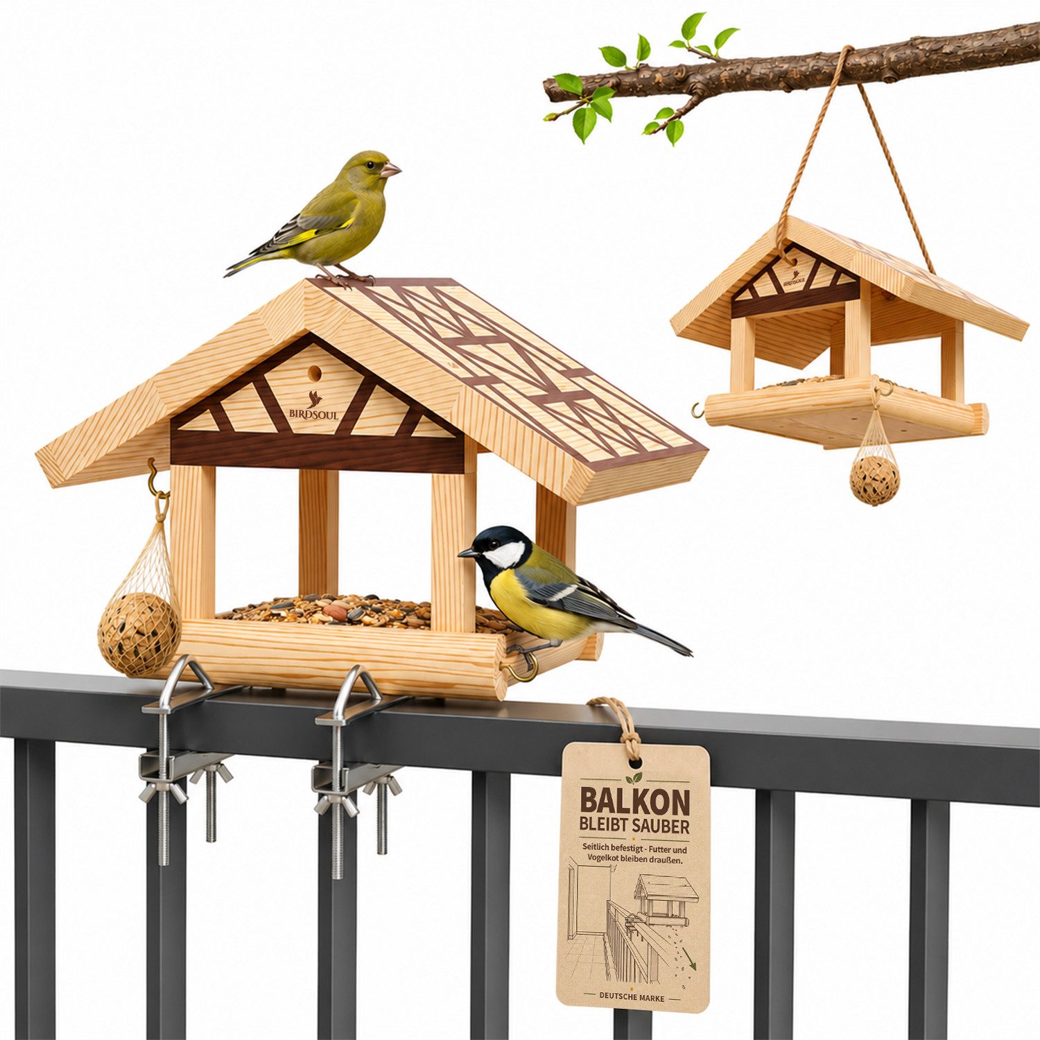 BIRDSOUL Vogelhaus FlexMount 3in1, FlexMount 3-in-1-Befestigung & Drainage für besseren Wasserablauf.