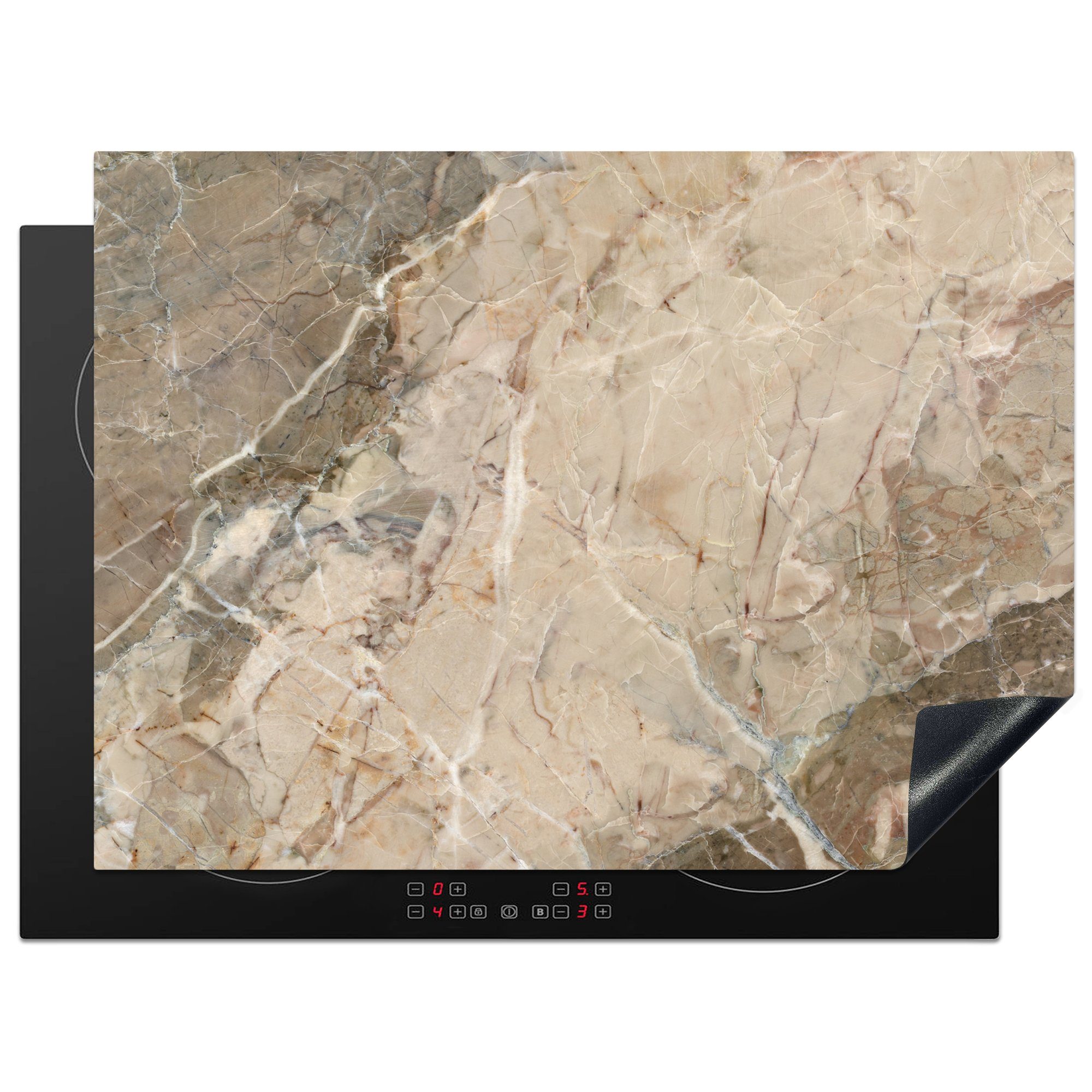 MuchoWow Herdblende-/Abdeckplatte Granit - Gelb - Grau - Kristalle, Vinyl, (1 tlg), 70x52 cm, Mobile Arbeitsfläche nutzbar, Ceranfeldabdeckung