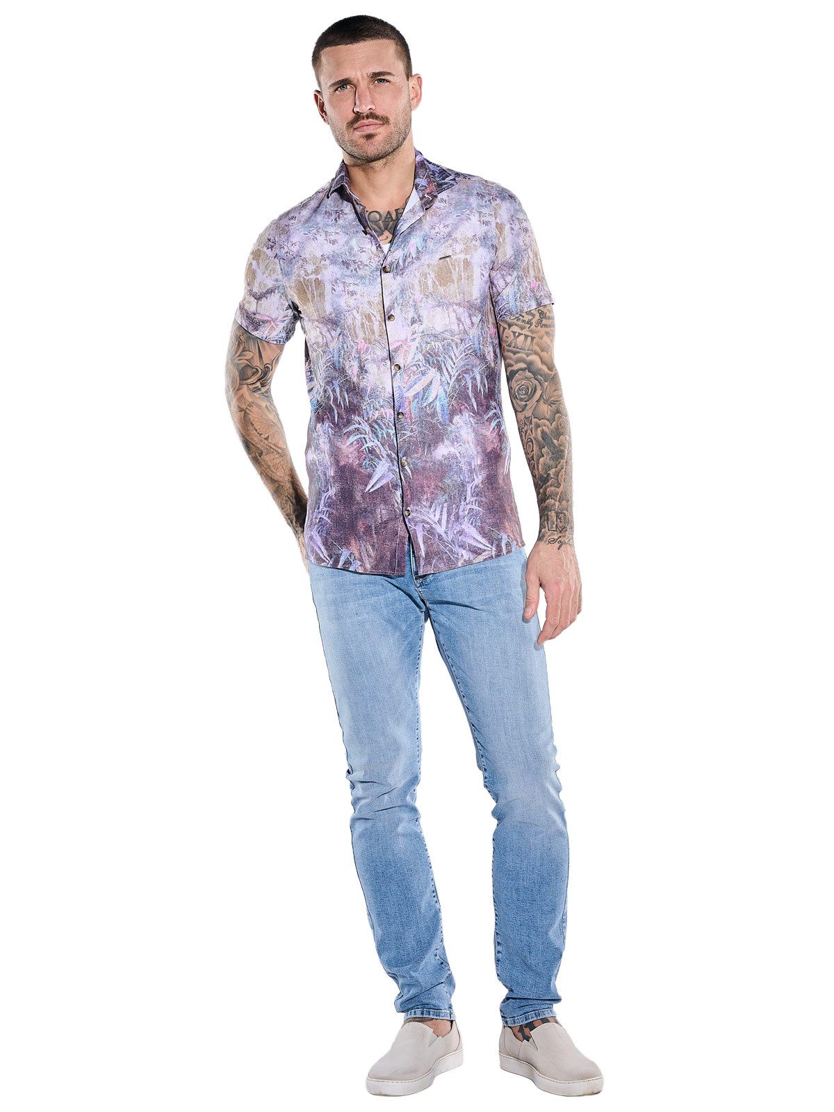 emilio adani Kurzarmhemd Herren Kurzarm-Hemd mit Tropical-Print, Mehrfarbig