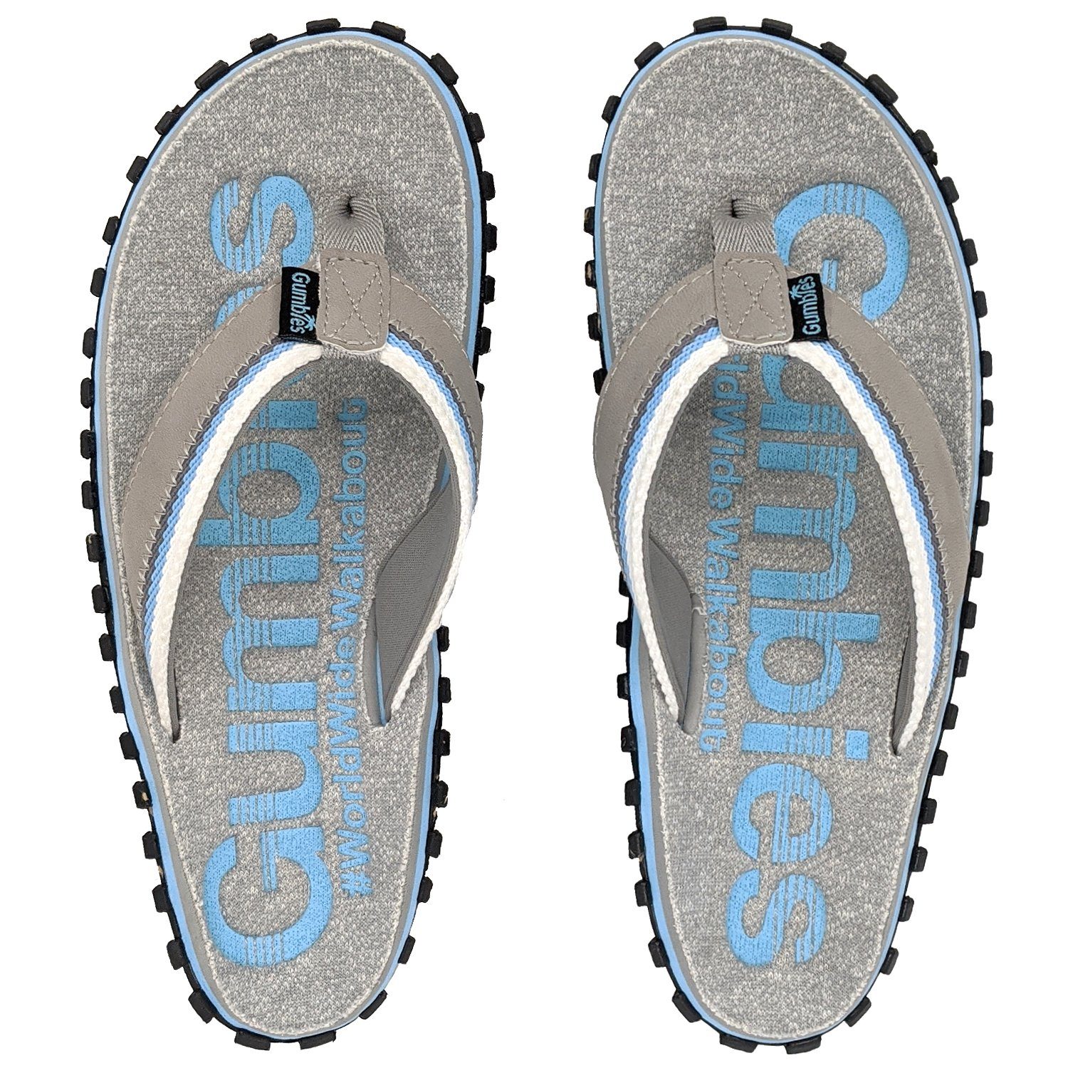Gumbies Cairns in Light Blue T-Strap-Zehentrenner aus recycelten Materialien hergestellt, stabile Gummisole