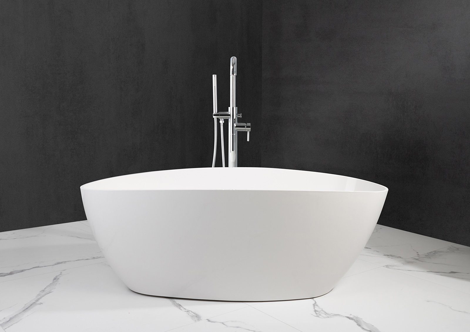 Intarbad Badewanne Freistehende Badewanne aus Mineralguss 157x70x57,2 cm in Weiß Glanz