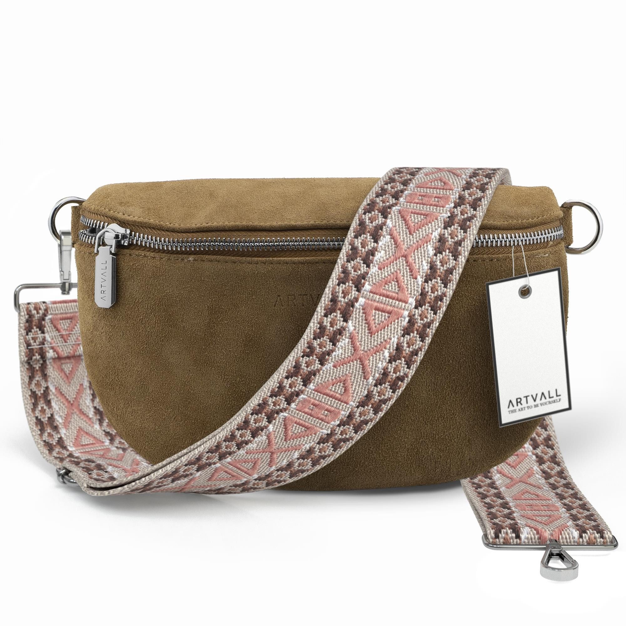 Umhängetasche Wildleder Handtasche Damen Brusttasche Hellbraun