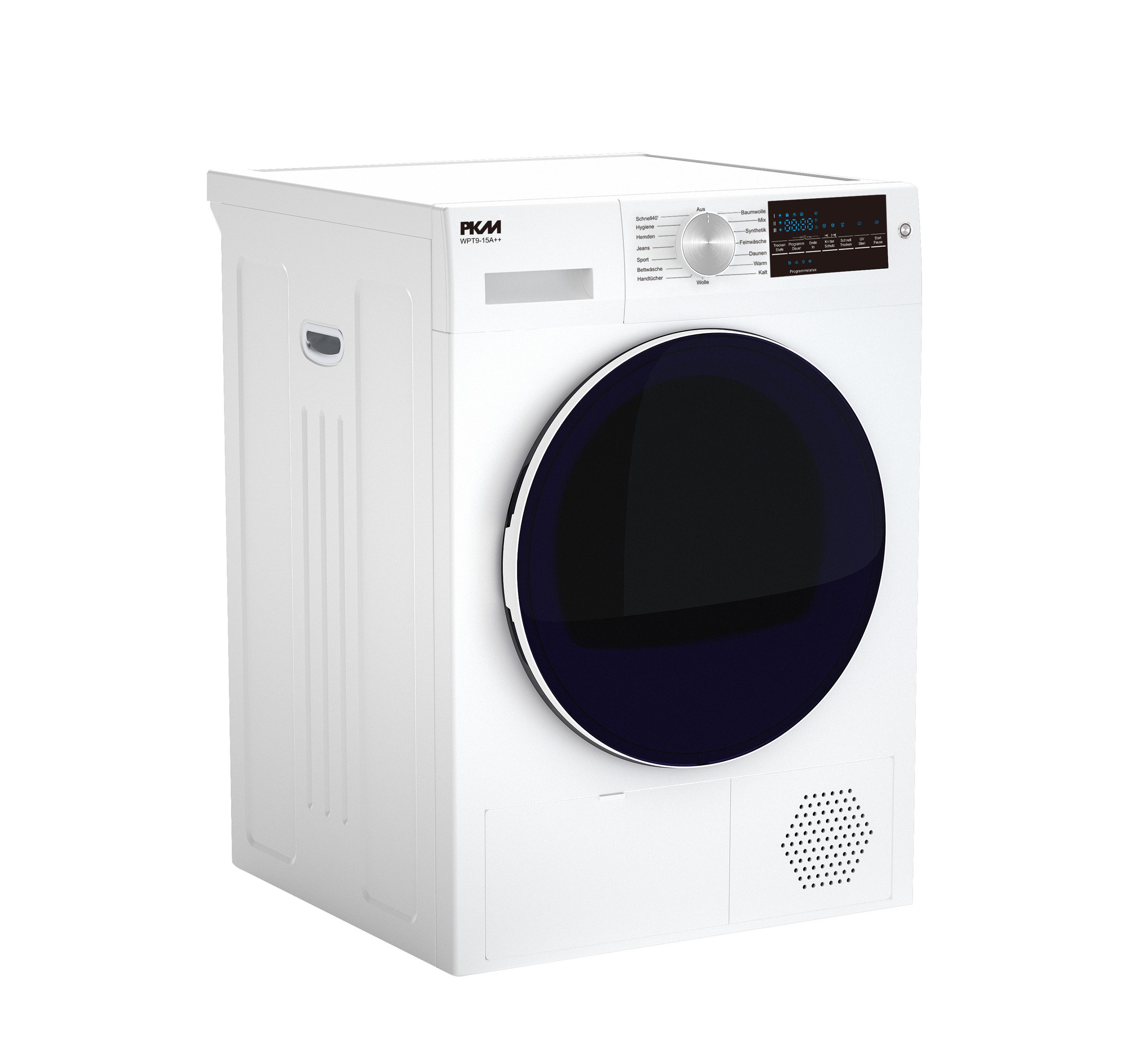 PKM Wärmepumpentrockner WPT9-15A++, Knitterschutz, Feuchtigkeitssensor, Höhenverstellbare Füße