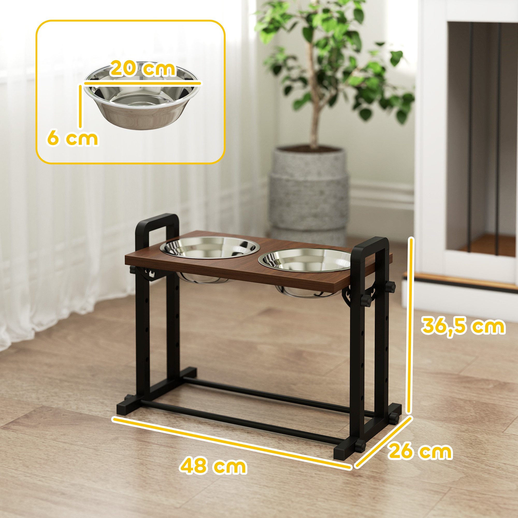 PawHut Futternapf Hundenapf, Edelstahl, Verstellbare Höhe und Neigung