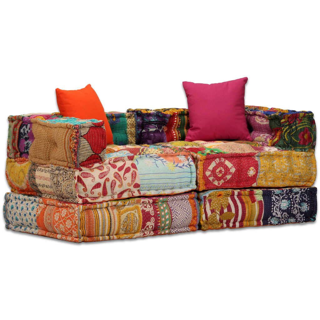 vidaXL Pouf, 2-Sitzer Modularer Pouf Patchwork Stoff