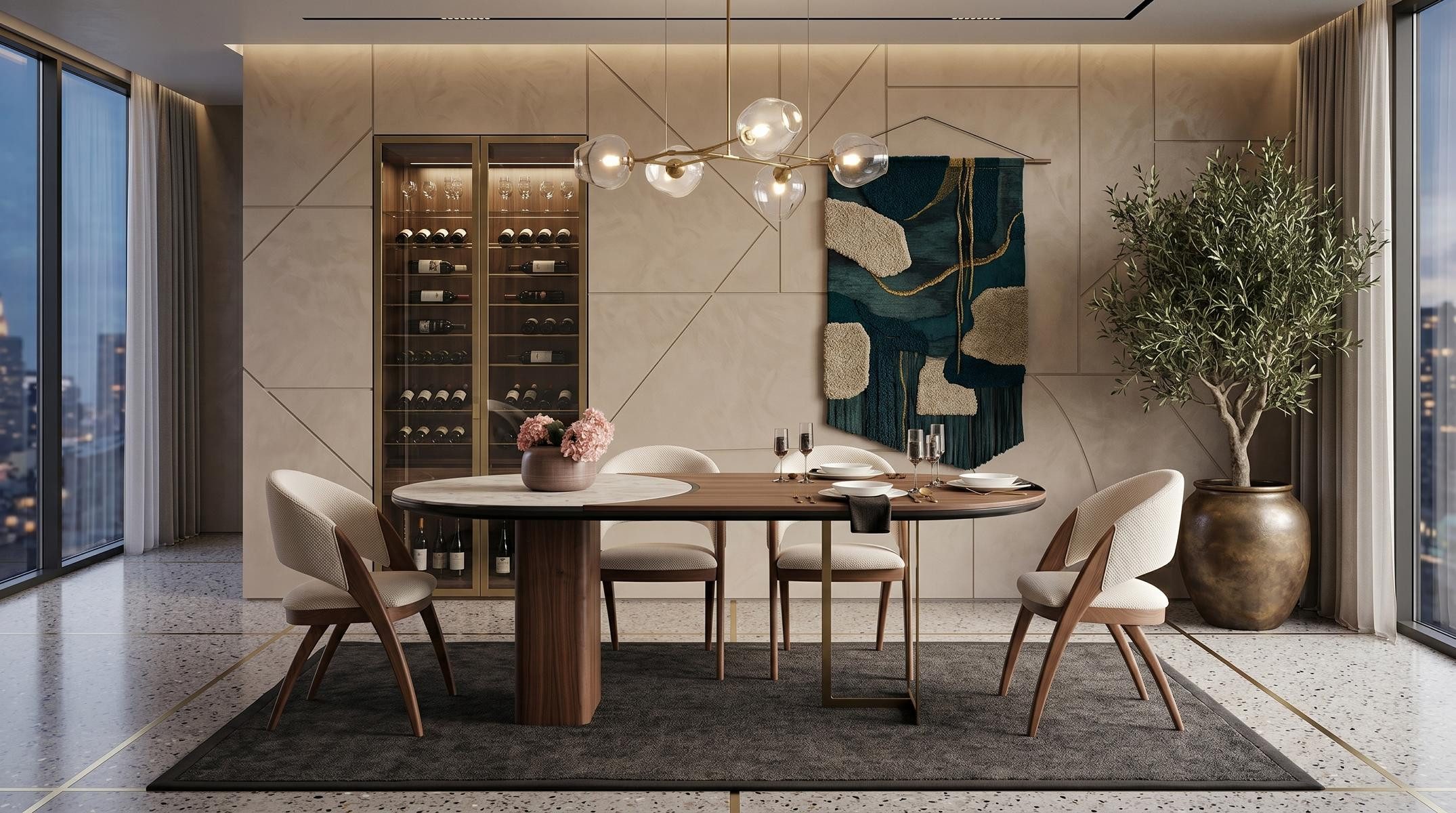 JVmoebel Essgruppe Stilvolle Esszimmer Set Esstisch und 4x Stühle in weicher Stoffoptik, (5-tlg), Made in Europa