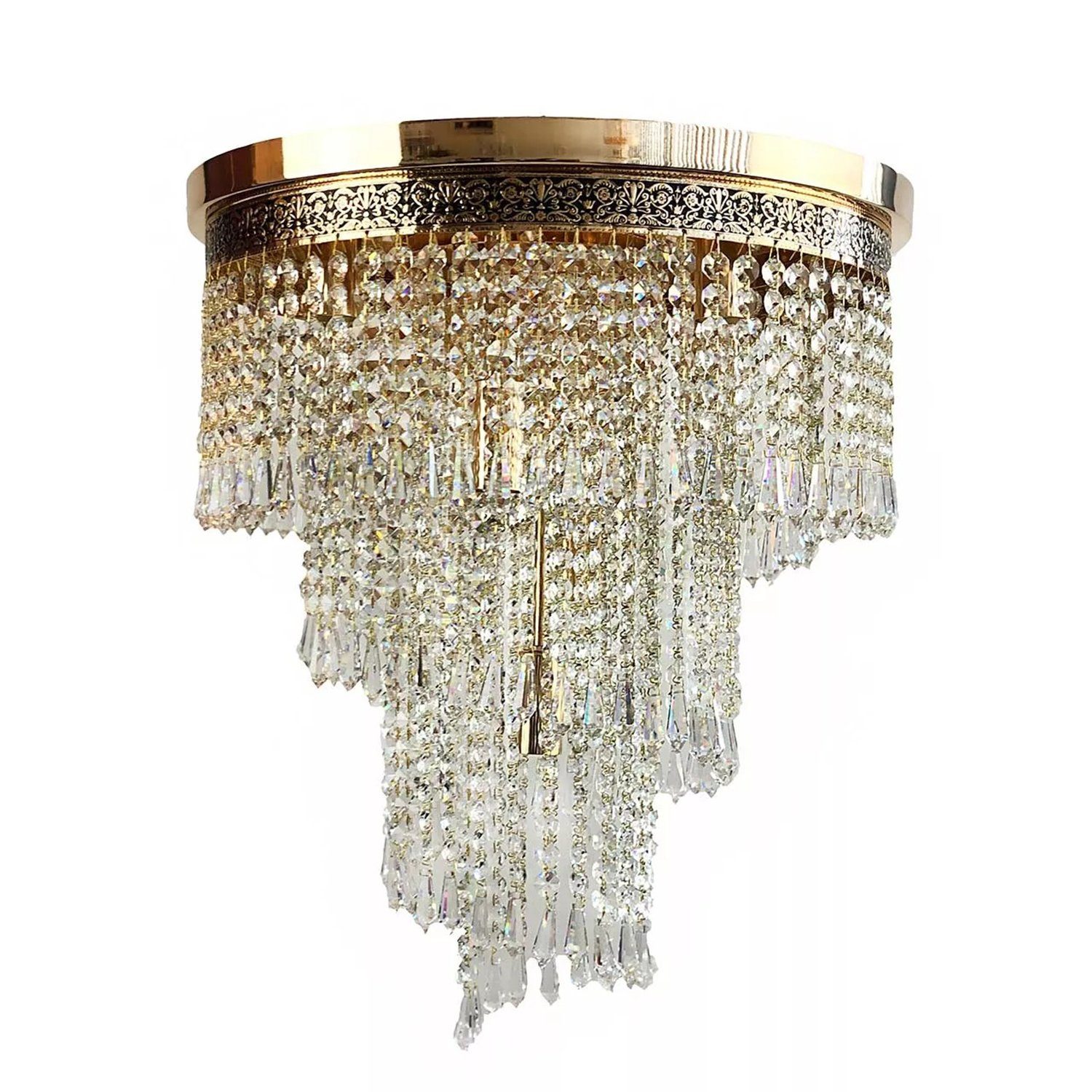 gefertigt aus Bleikristall PGA-Lights Deckenleuchte geschliffenen Gold Kristallen Twister Ø40cm