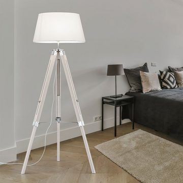 etc-shop Stehlampe, Leuchtmittel nicht inklusive, Stehleuchte Holzlampe Stativlampe Wohnzimmer weiß H 143 cm
